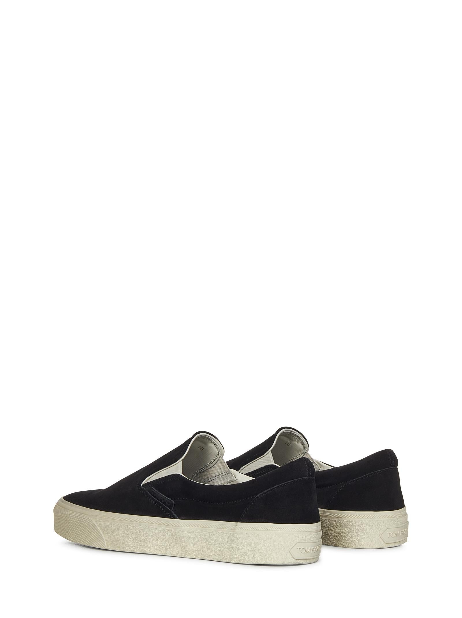 Slip-on sneakers in black suede with flat ivory rubber sole. - 3