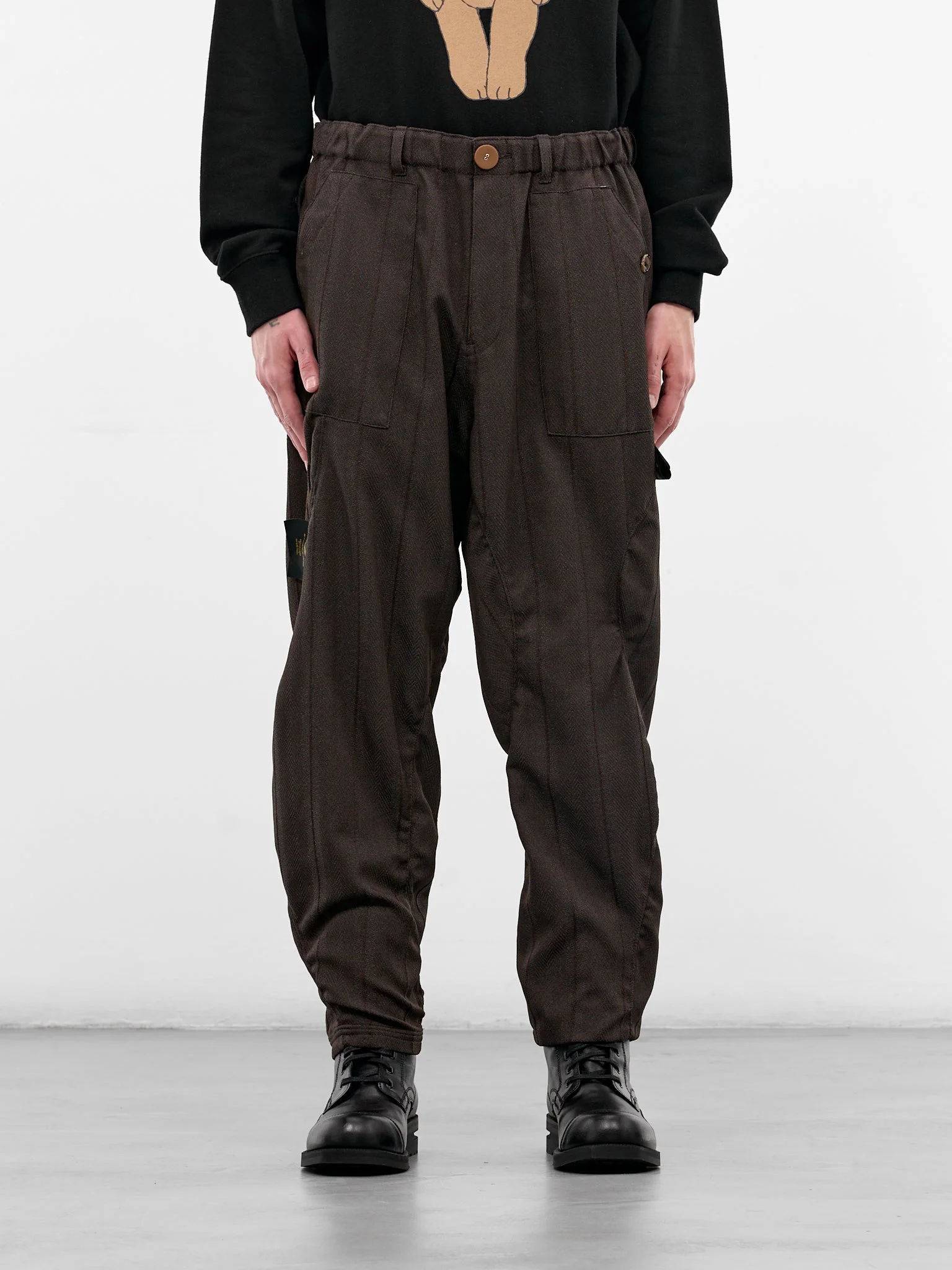 Brown Herringbone Elasticated Relaxed Trousers - 1
