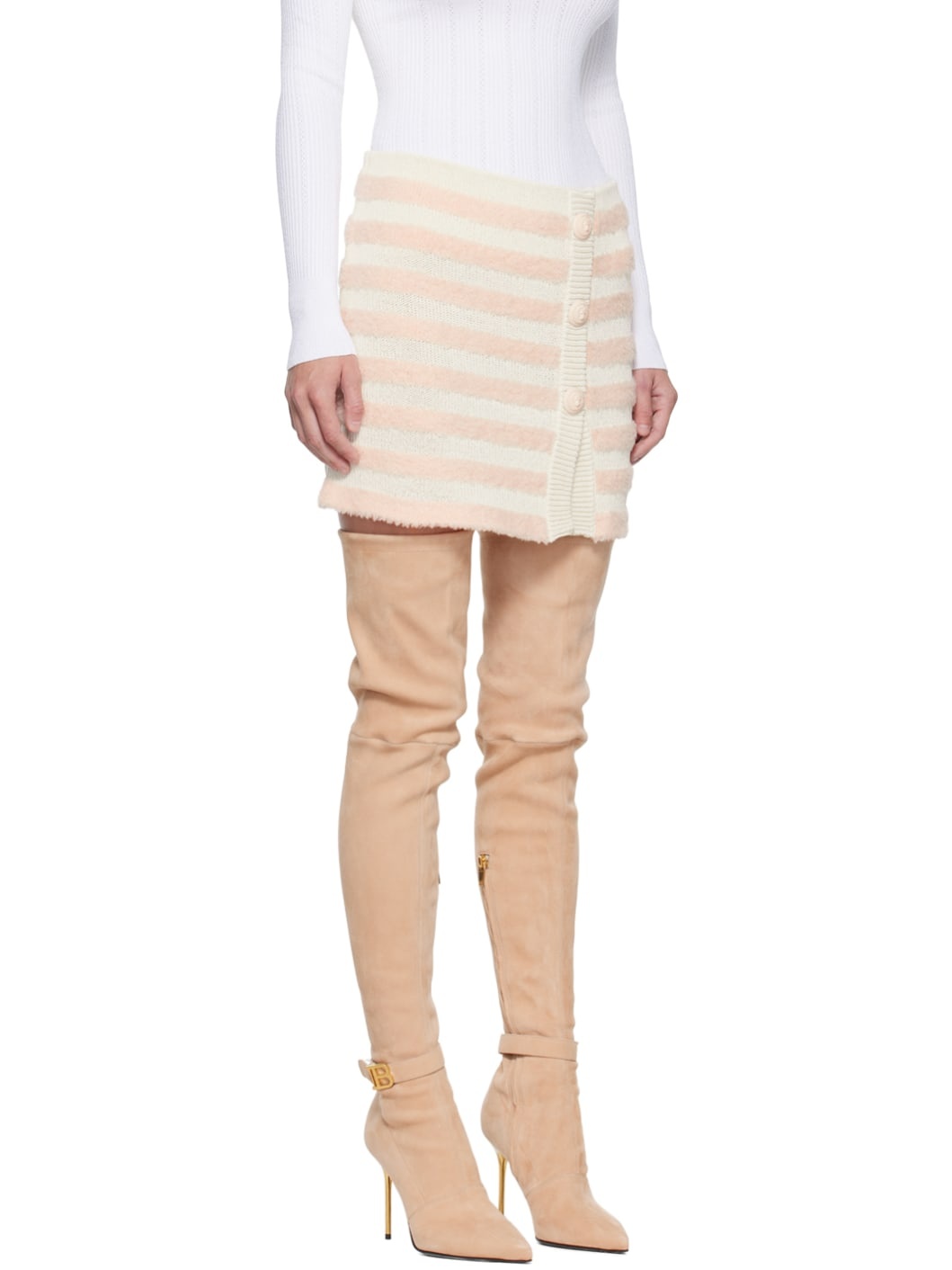 White & Pink Striped Skirt - 2
