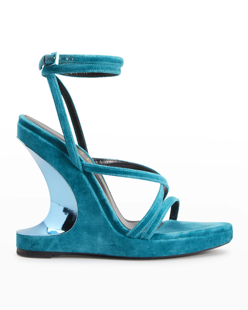 Velvet Ankle-Strap Wedge Sandals 1