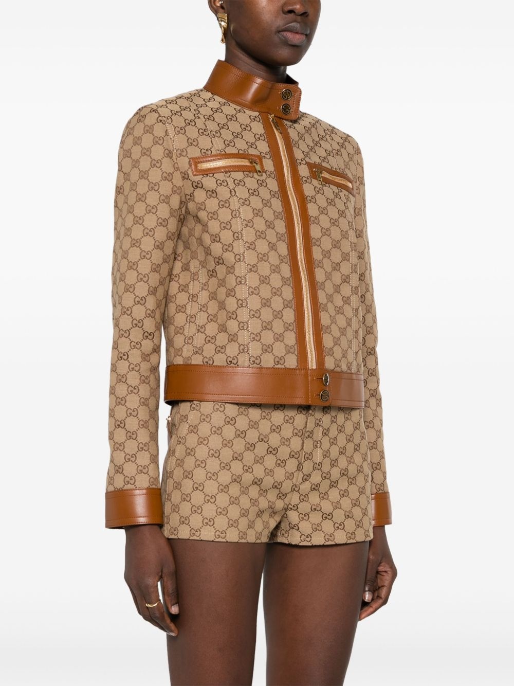 GG-canvas leather-trim jacket - 3