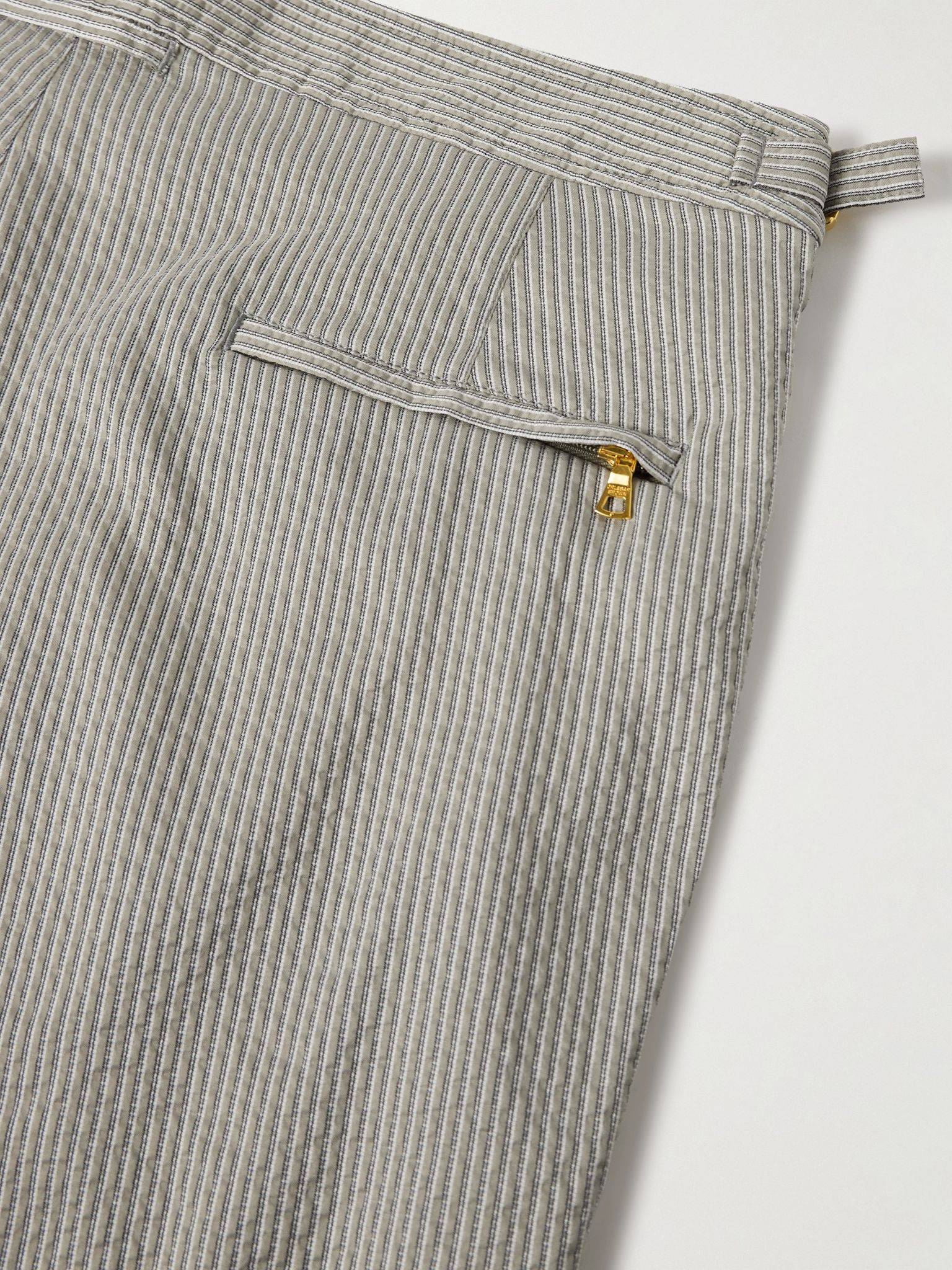 Bulldog Straight-Leg Mid-Length Striped Seersucker Swim Shorts Gray - 4