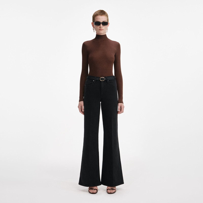 Brown Metallic Viscose Knit Top 1