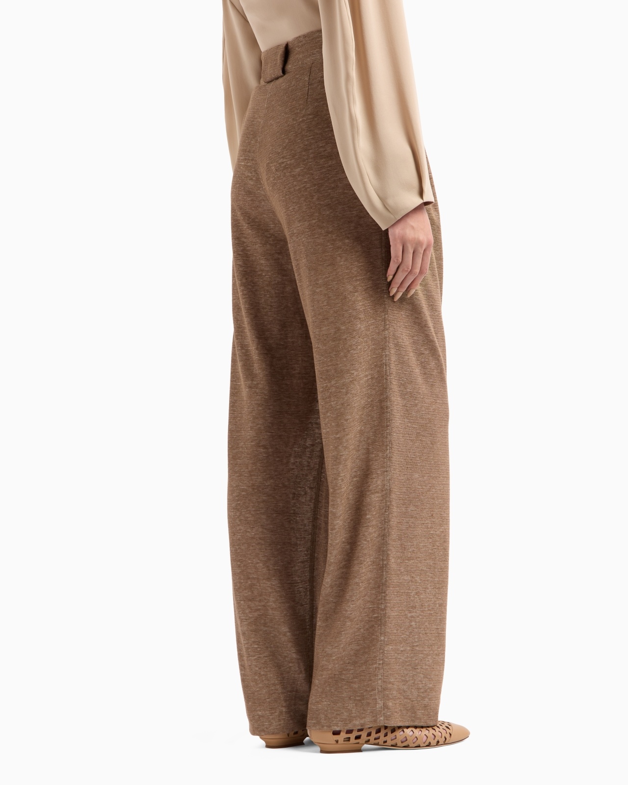 LINEN BLEND JERSEY WIDE TROUSERS - 3
