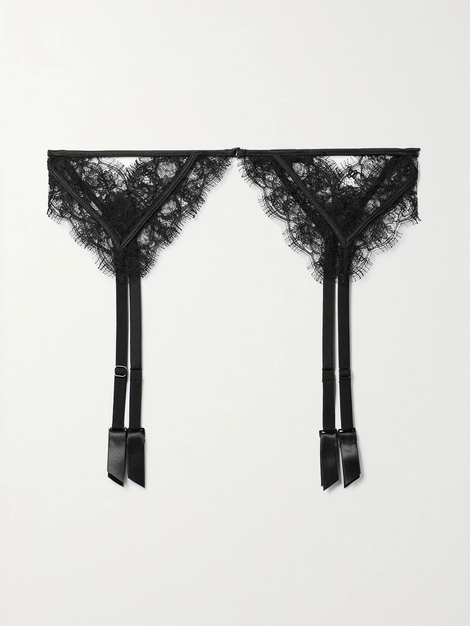 Satin-trimmed silk-blend Leavers lace suspender belt Black - 1