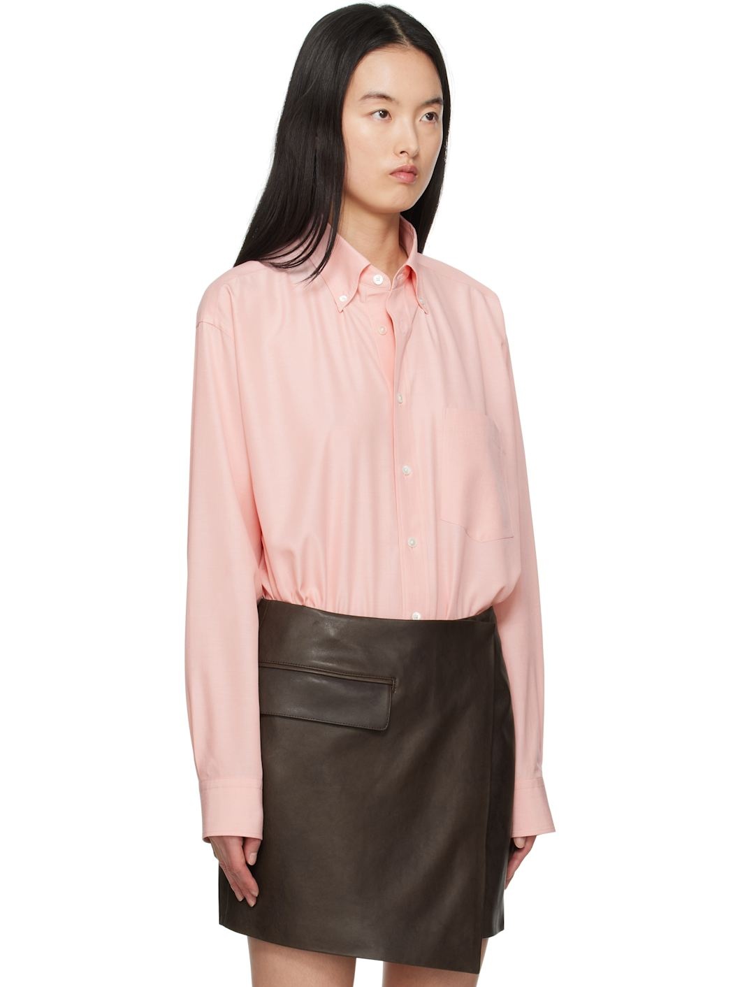 Pink Silk Broad Button Down Shirt - 2