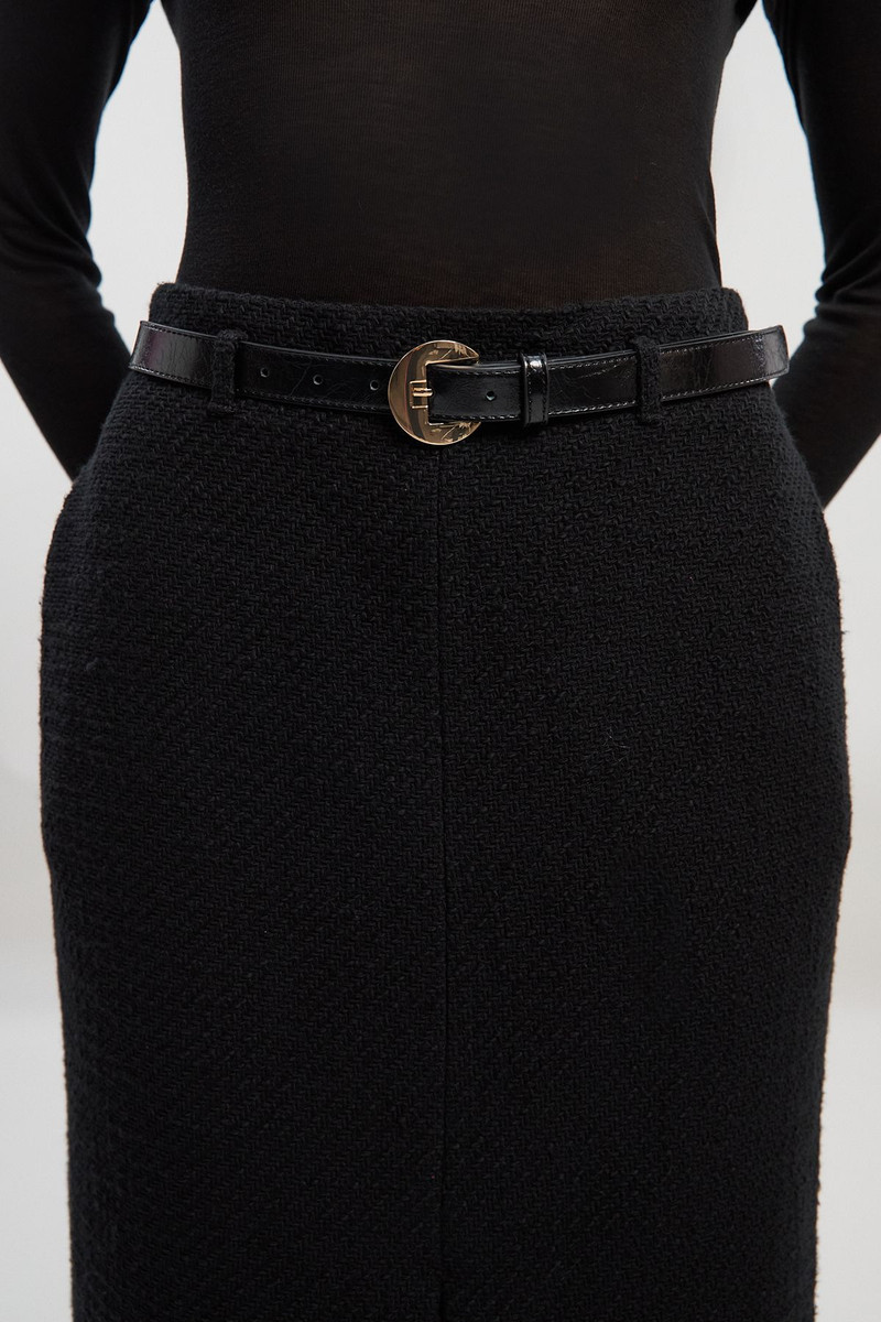 Petite Textured Tweed Tailored Belted Pencil Skirt 3