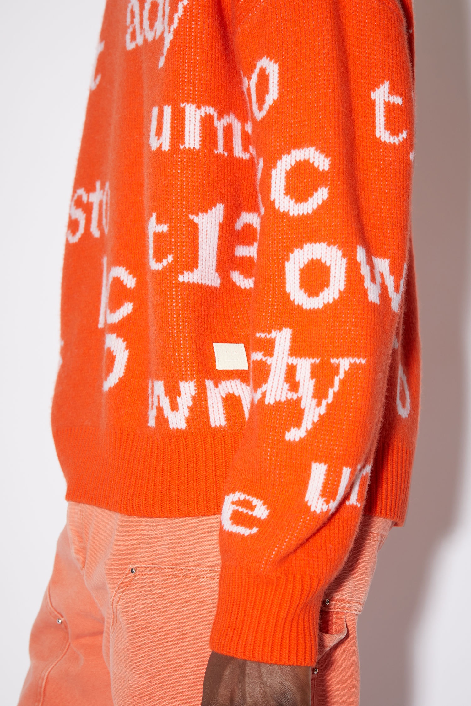 Crew neck sweater - Mandarin Orange/White - 5