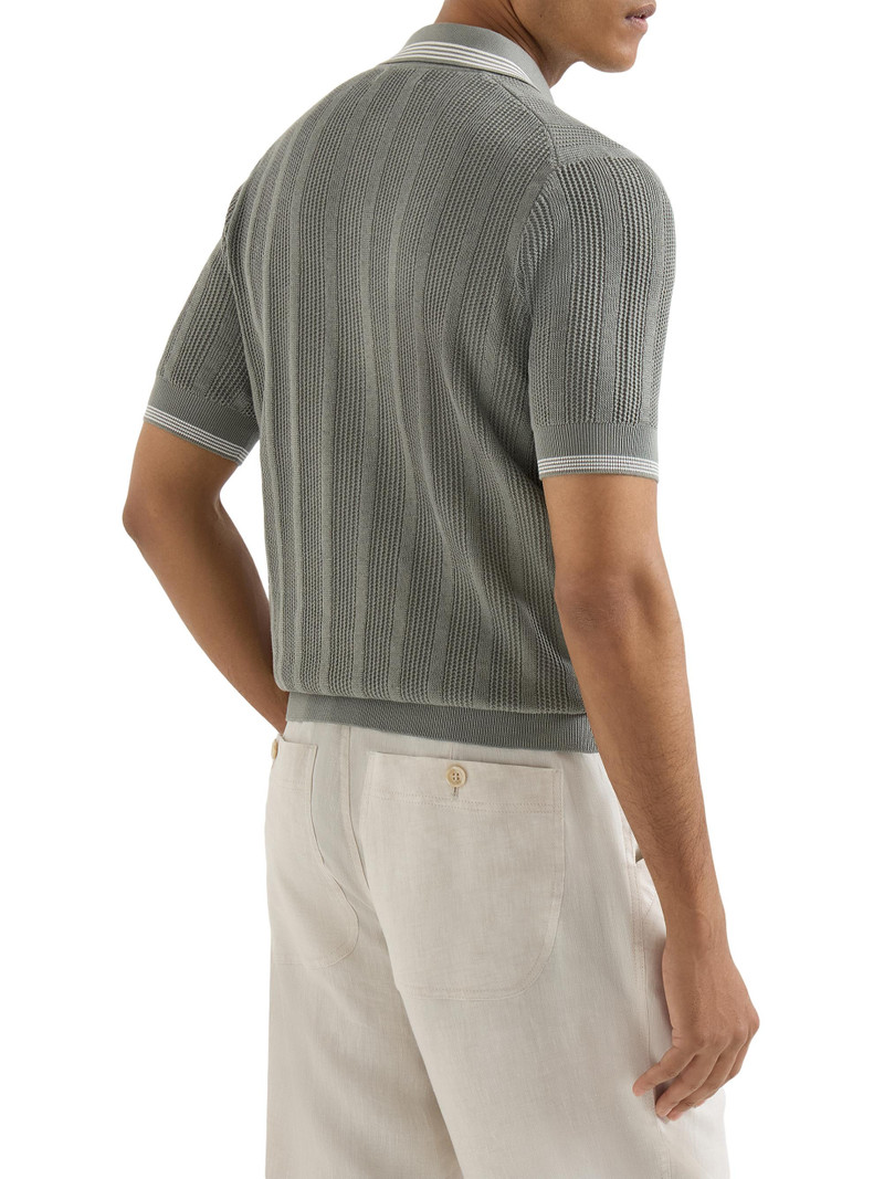 Men's Cotton Textured Rib Knit Polo Shirt - Khaki 3