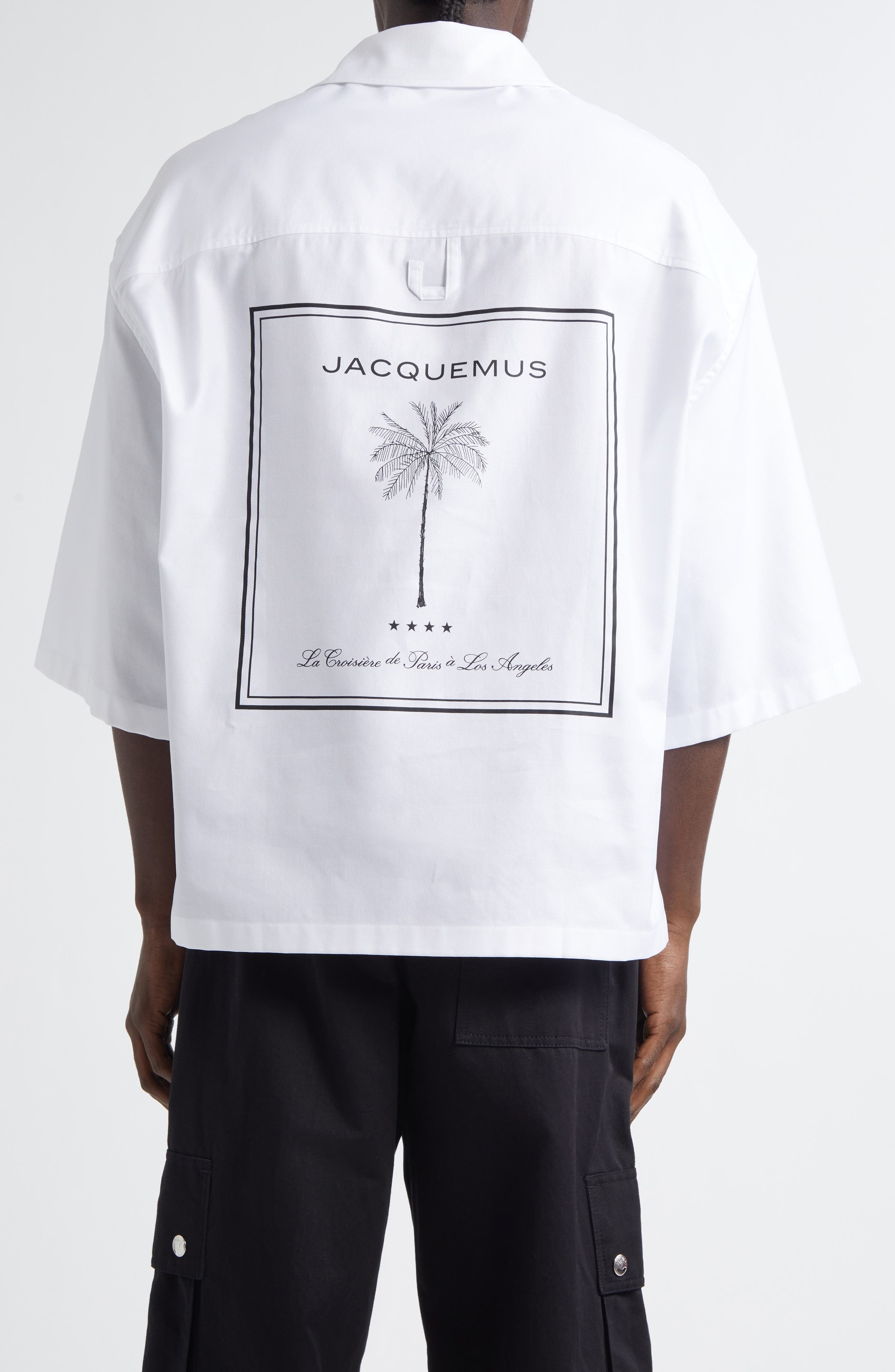 Jacquemus La Chemise Aloe Palm Tree Graphic Button-Up Shirt in Palm Tree White/Black at Nordstrom - 3
