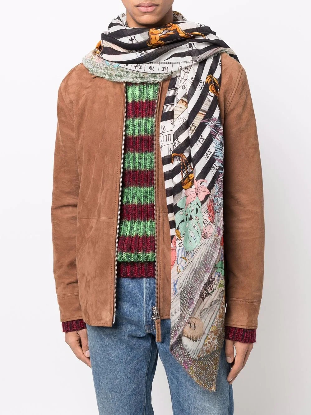 graphic-print frayed-edge scarf - 2