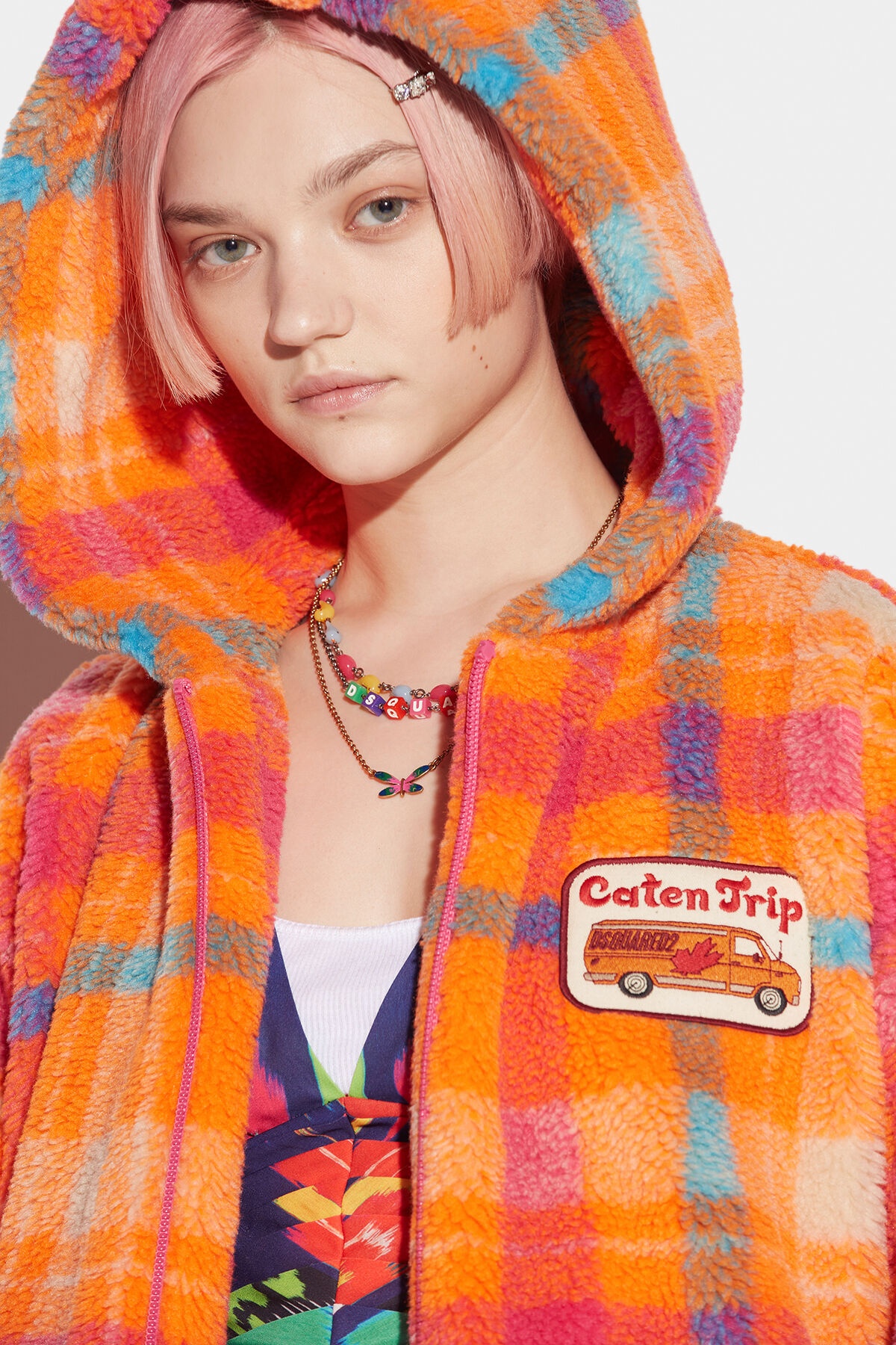 CAMPING CREW CHECK TEDDY ZIP JACKET - 5