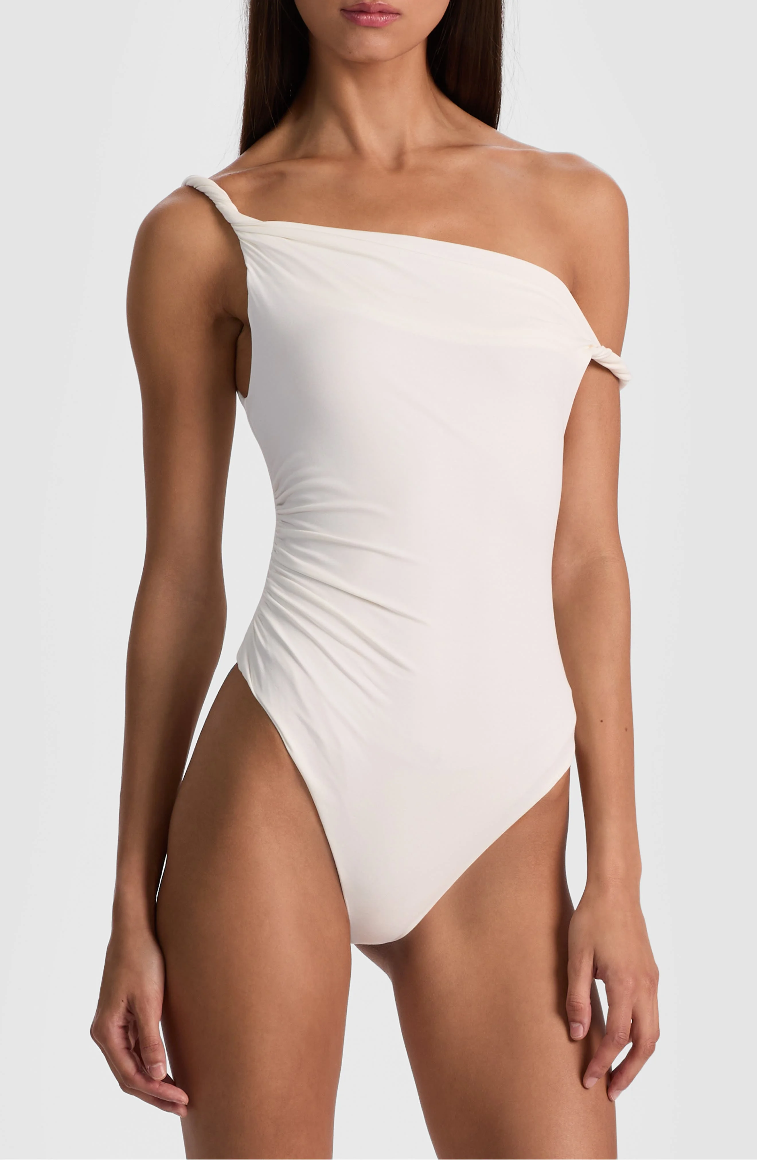 Alice + Olivia Bianca Twist Off the Shoulder Bodysuit in Off White at Nordstrom - 1