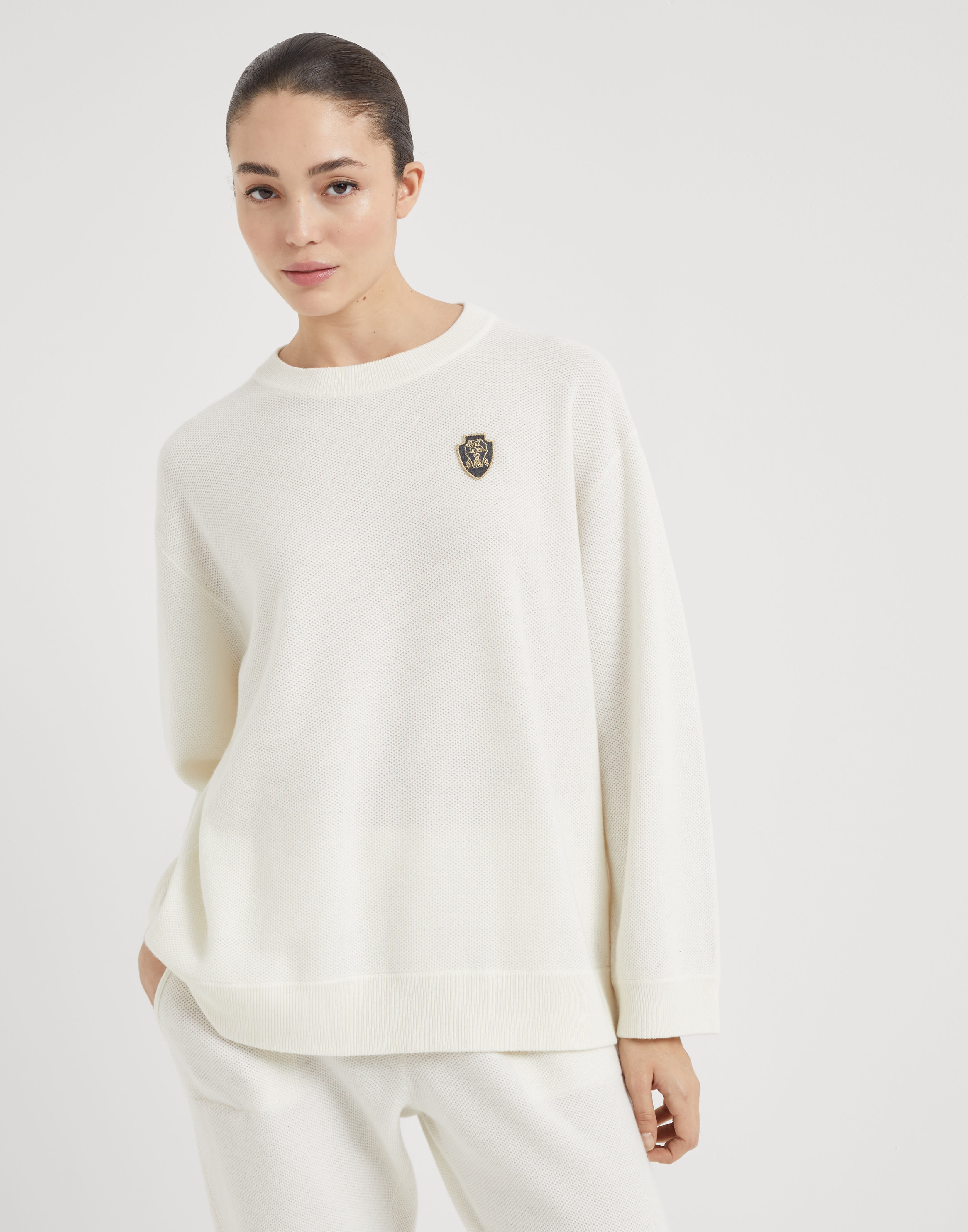 Cashmere honeycomb stitch sweater with logo - 1