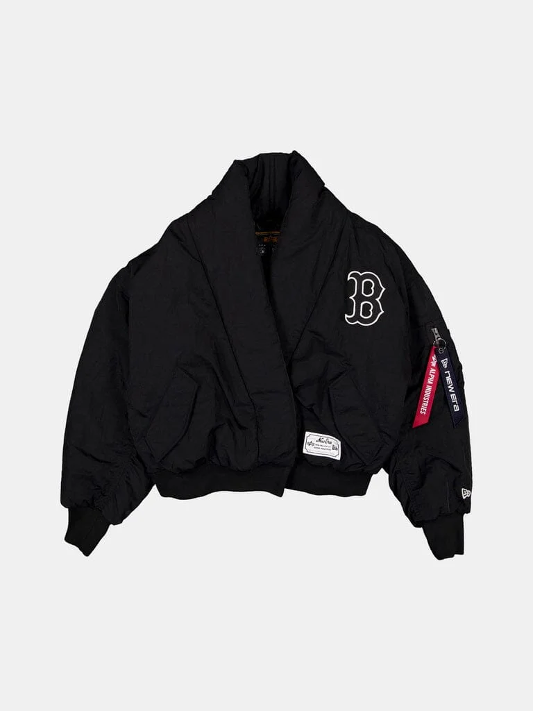 BOSTON RED SOX X ALPHA X NEW ERA SHAWL COLLAR BOMBER JACKET WOMENS - 1