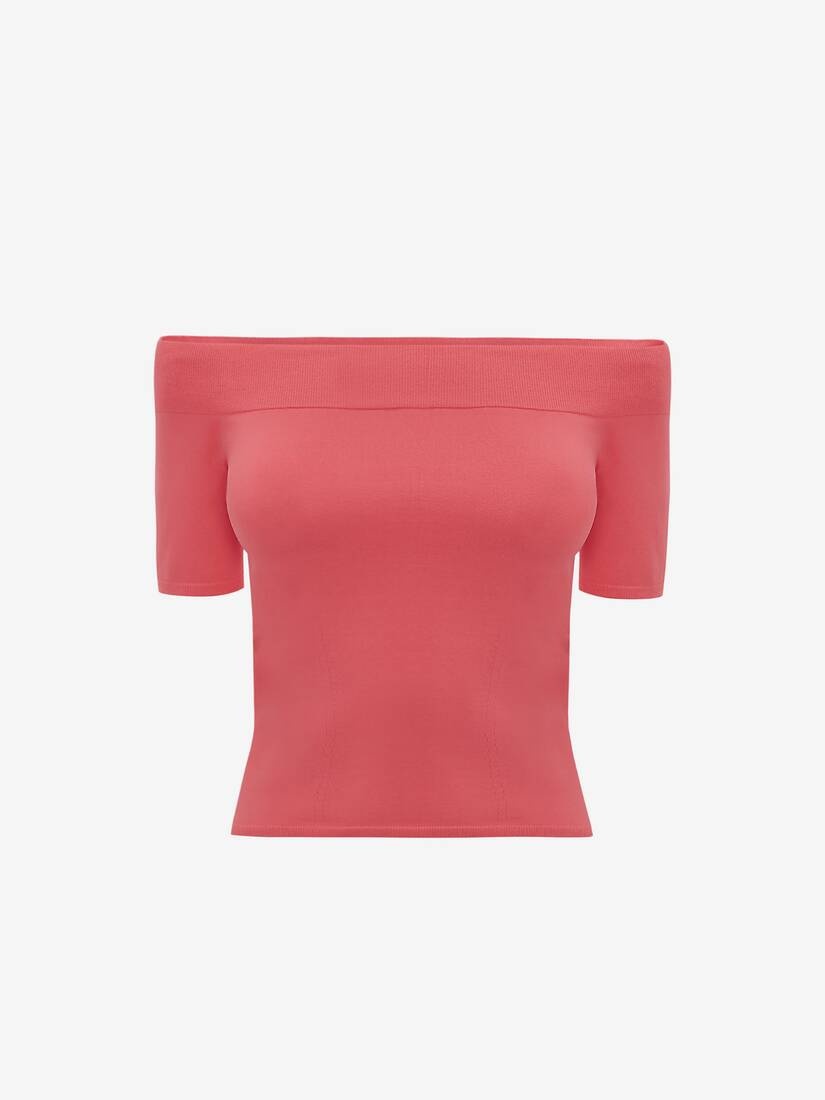 Off-the-shoulder Knit Top in Coral - 1
