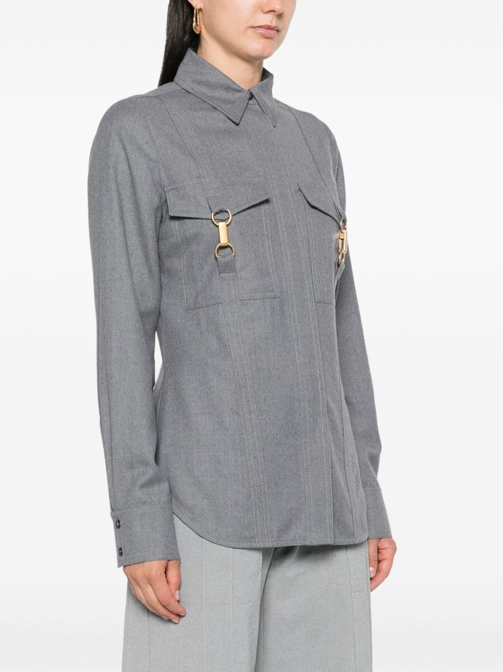 clasp-embellished wool shirt - 3