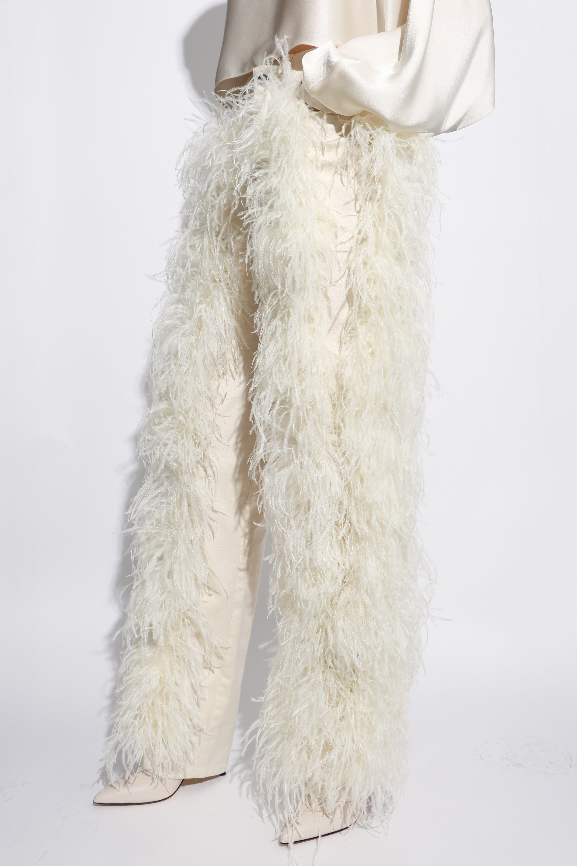 Stretch Cotton Twill Denim Pant With Feathers - 4