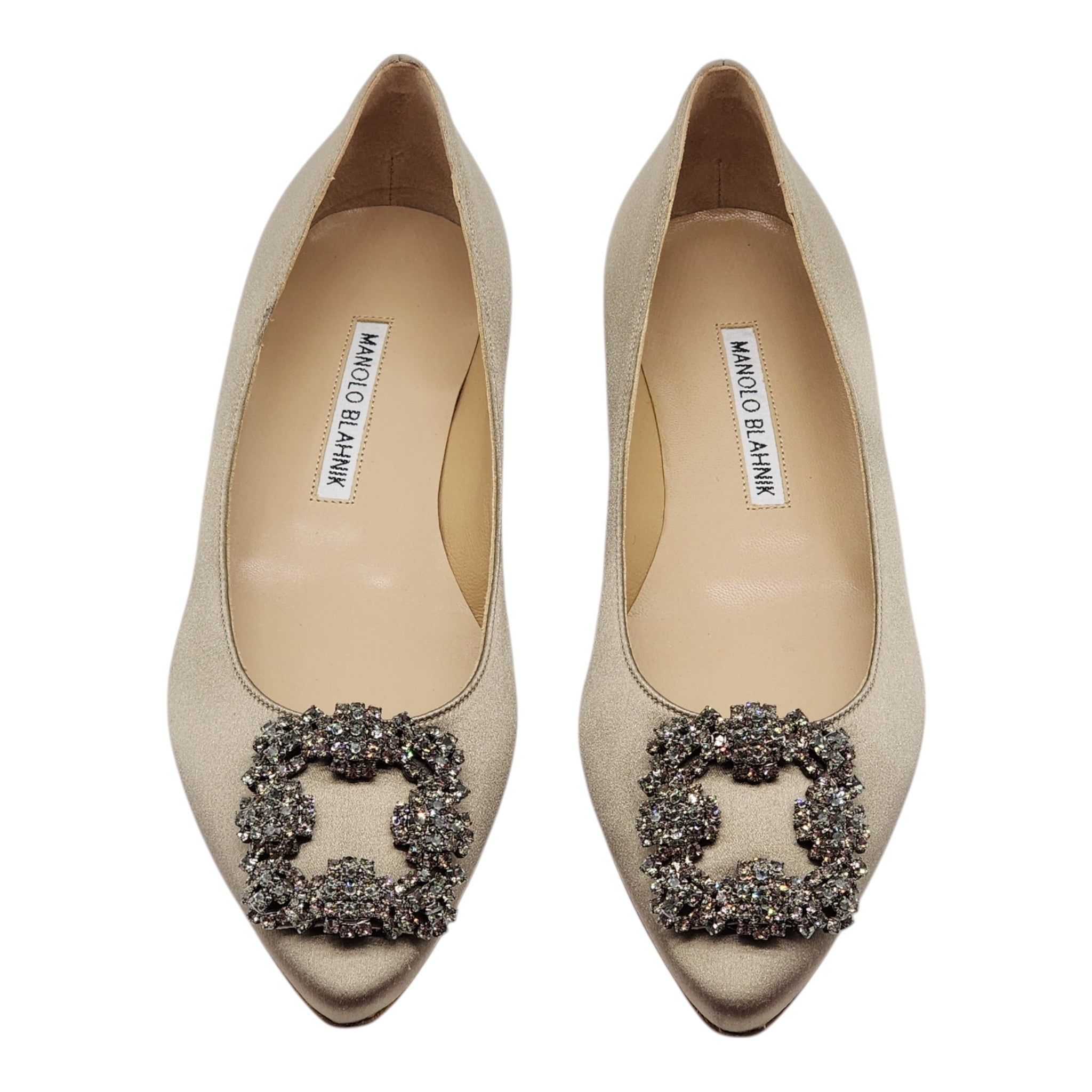 Manolo Blahnik Hangisiflat Jewel Buckle Flat Pumps - Satin - Champagne 36 - 3