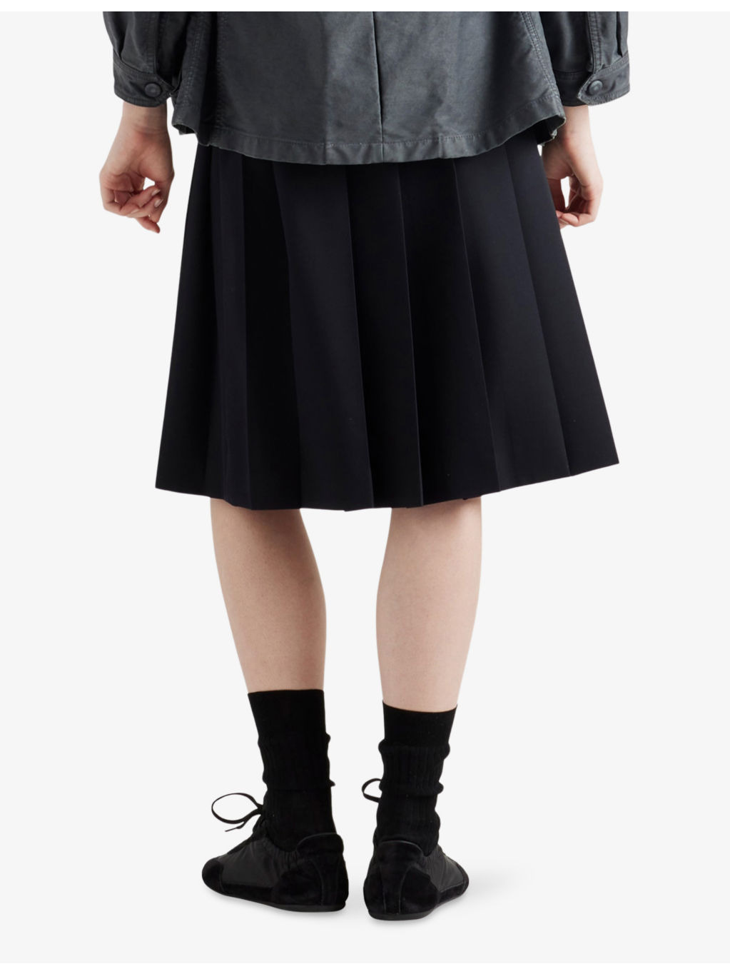 Pleated Belted Garbadine-Wool Knee-Length Skirt - 4