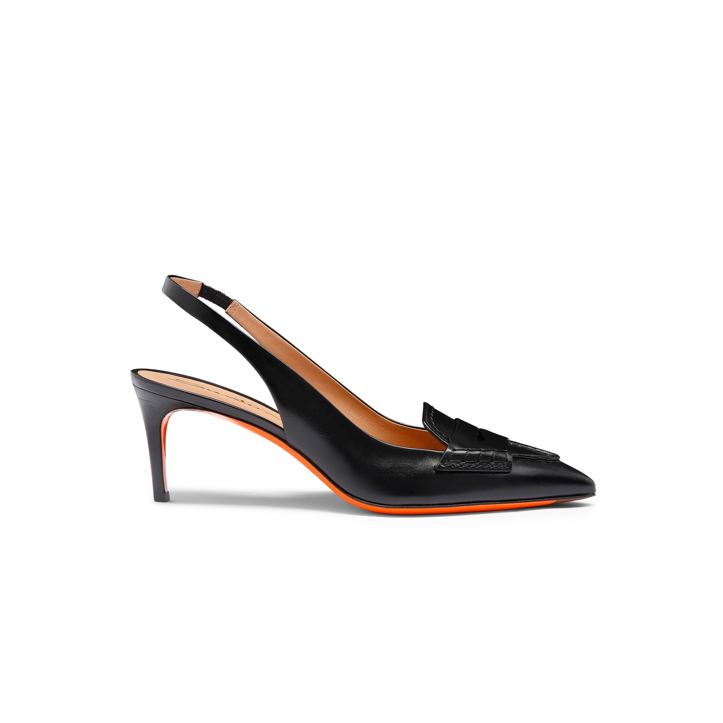 Women's black leather mid-heel pump - 1