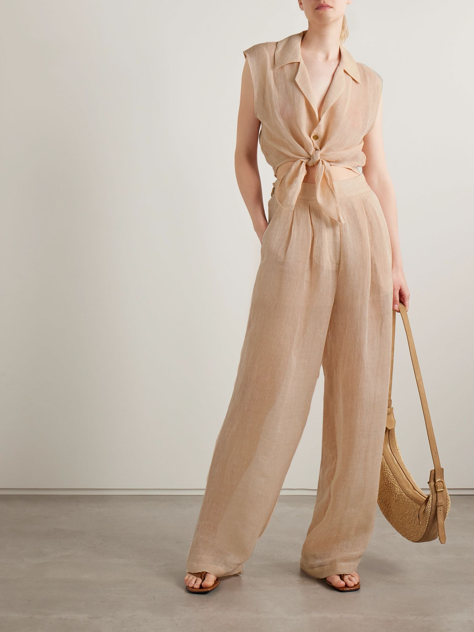 Sohag linen wide-leg pants Peach - 2