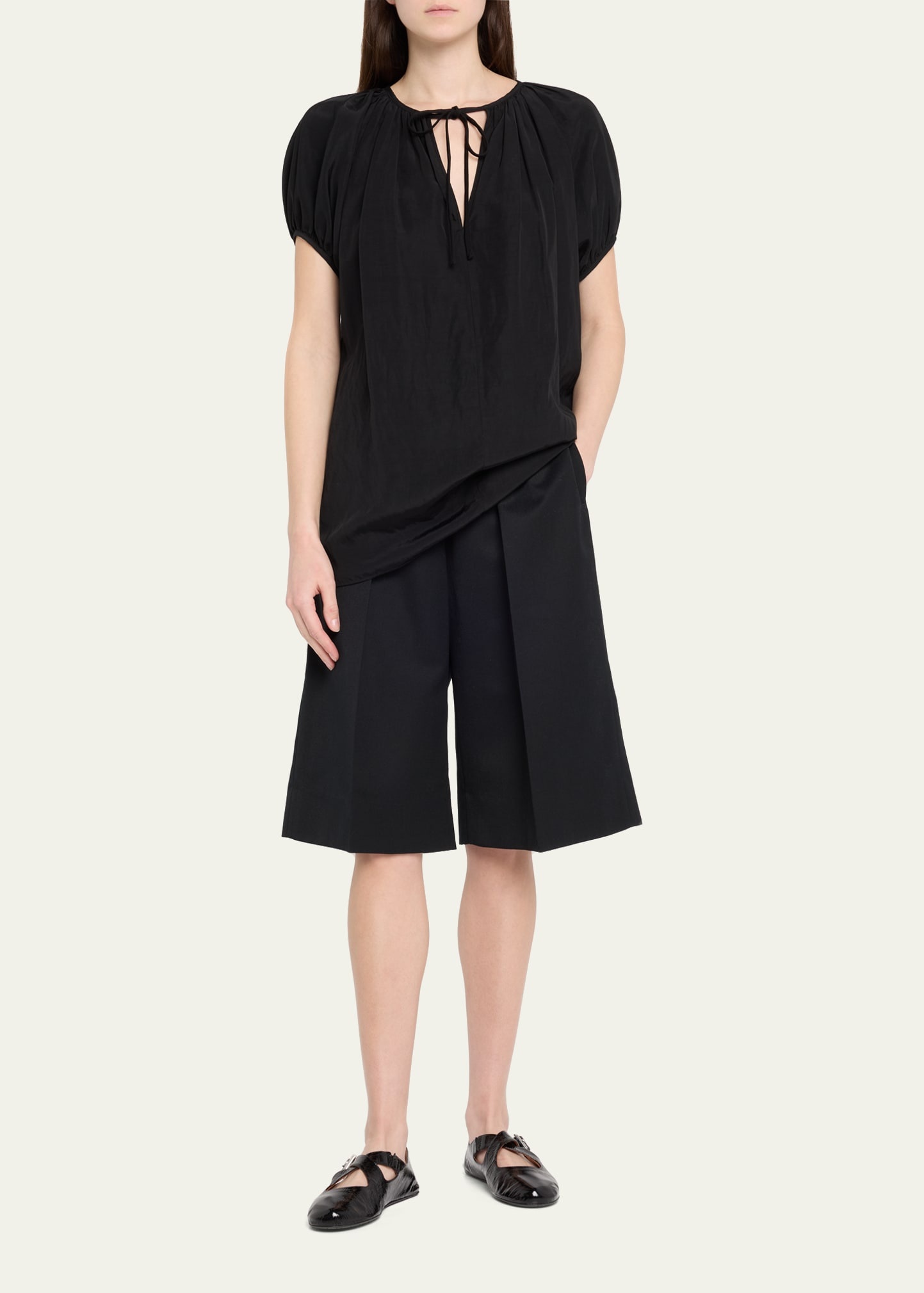 Wide Leg Elasticated Long Wool Shorts - 2