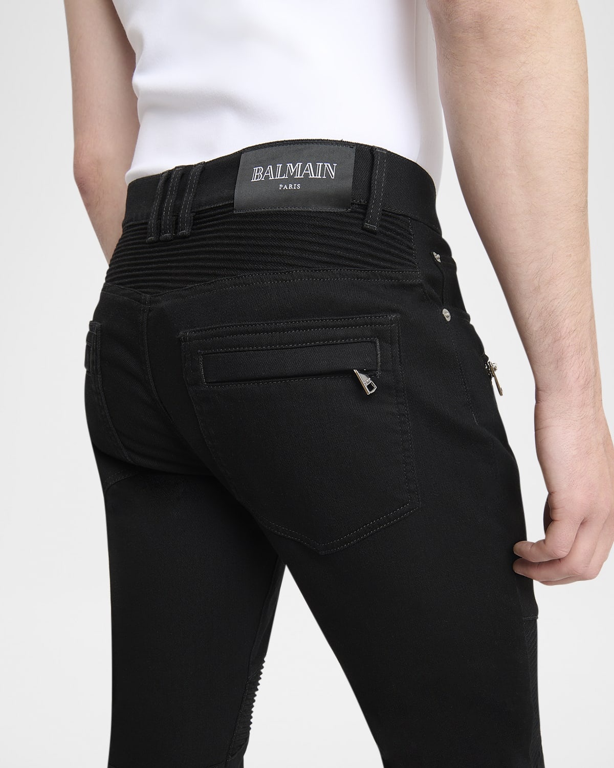 BALMAIN / DENIM BIKER PANTS　中古　29 Authentic Balmain Paris Denim Jeans Mens Distressed Quilted