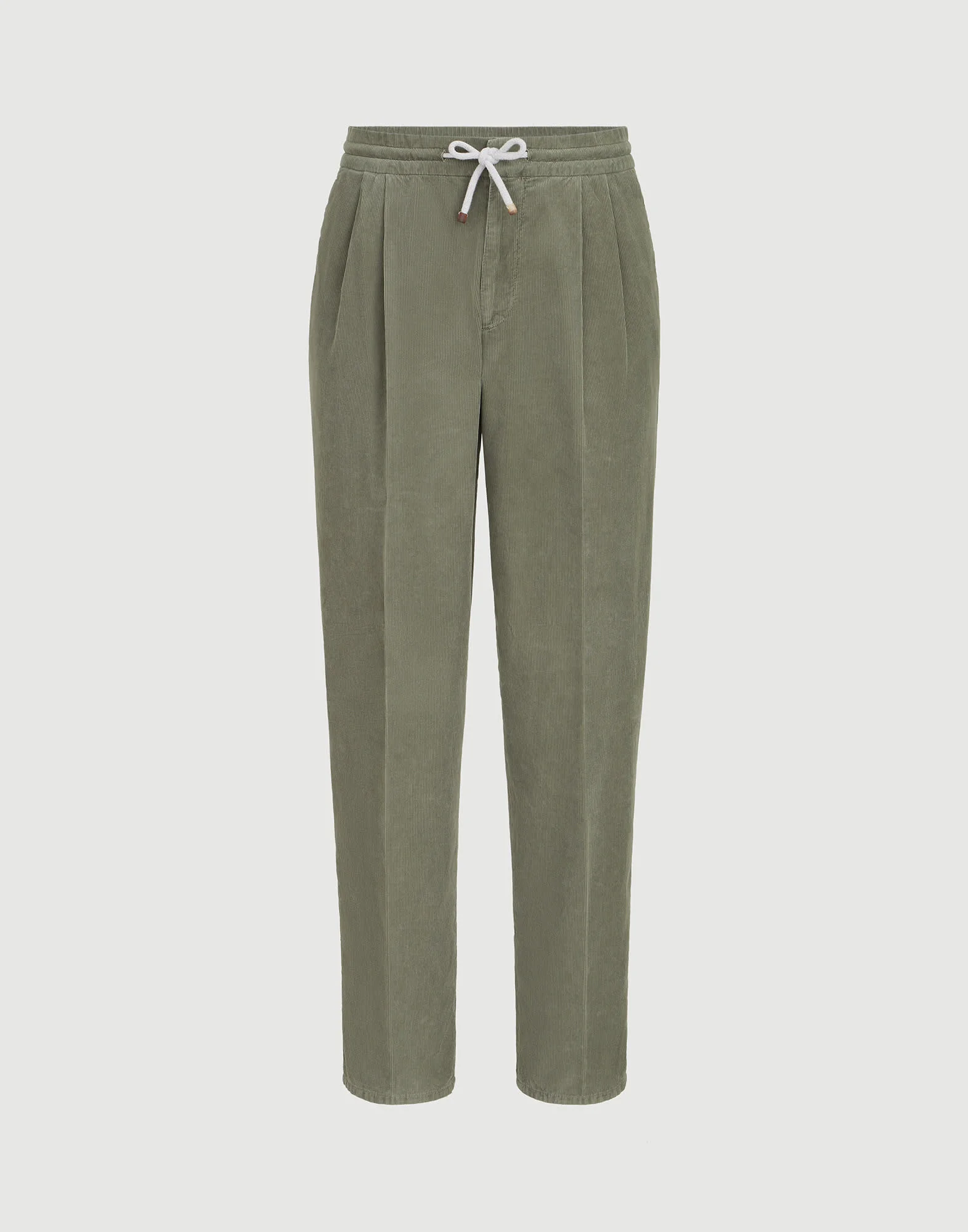 Garment-dyed trousers in cotton narrow wale corduroy with drawstring and double pleats - 1