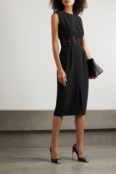 Alexander McQueen Lace-trimmed crepe midi dress outlook