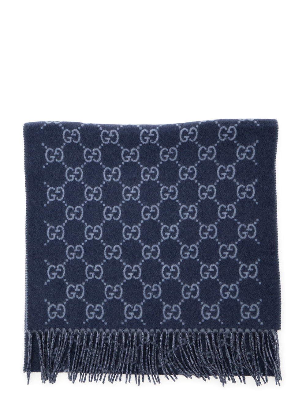 Gucci Men Blue Scarf With All-Over Gg Motif And Fringed Hem In Cashmere Man - 1
