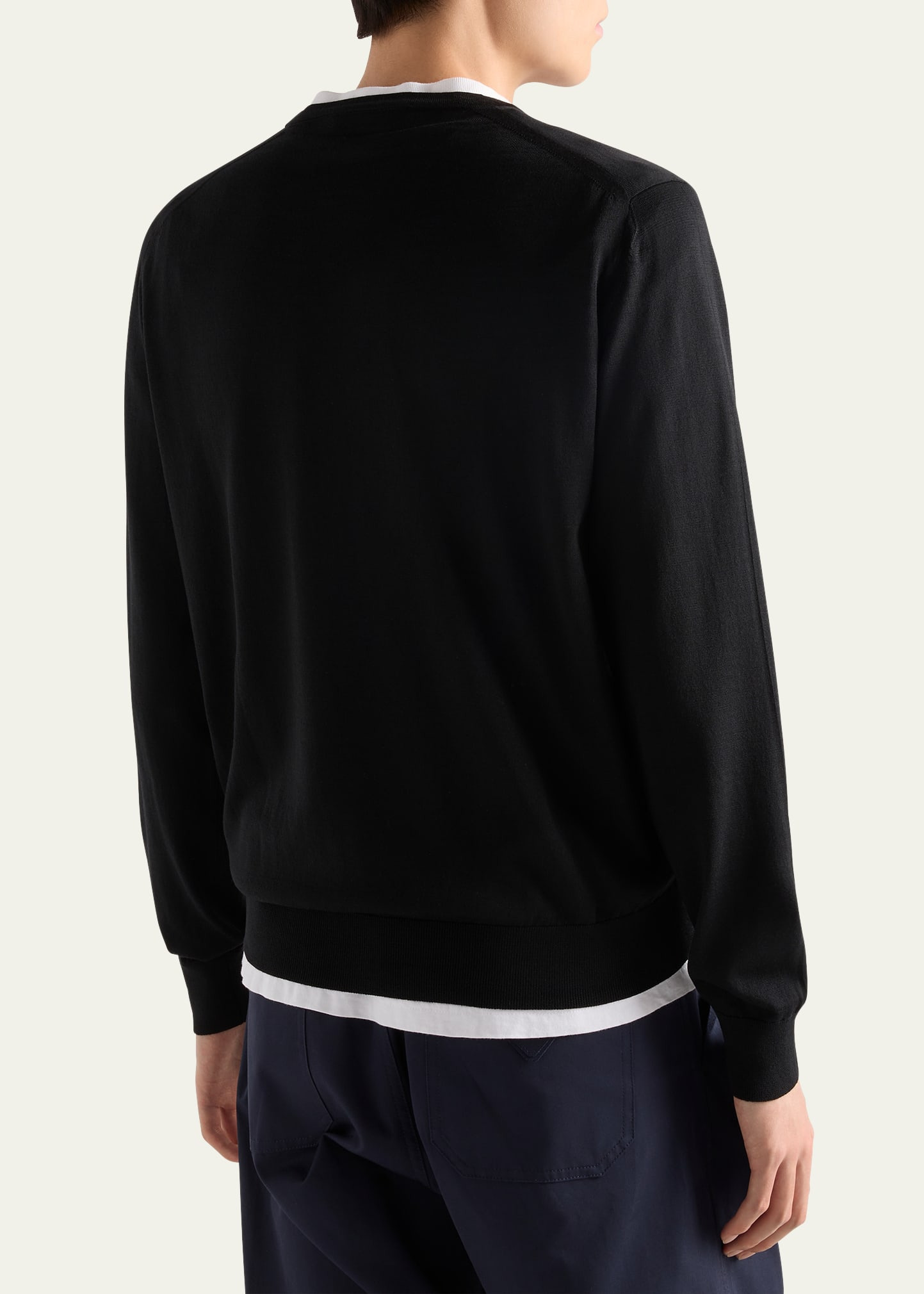 Men's Superfine Wool Small-Logo Crewneck Sweater - 3