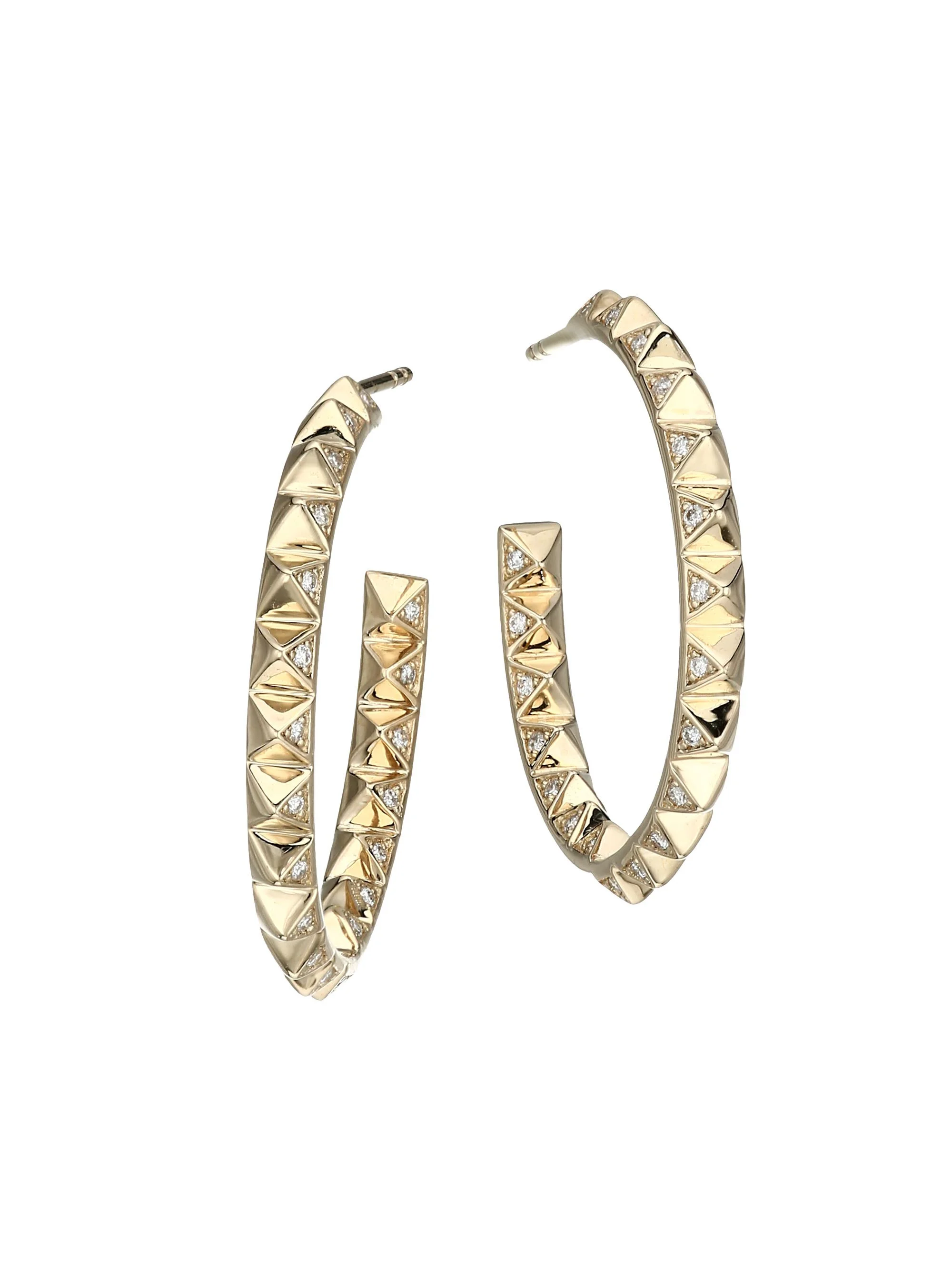 Women's 14K Yellow Gold & Diamond Medium Pyramid Hoop Earrings - Gold - 1