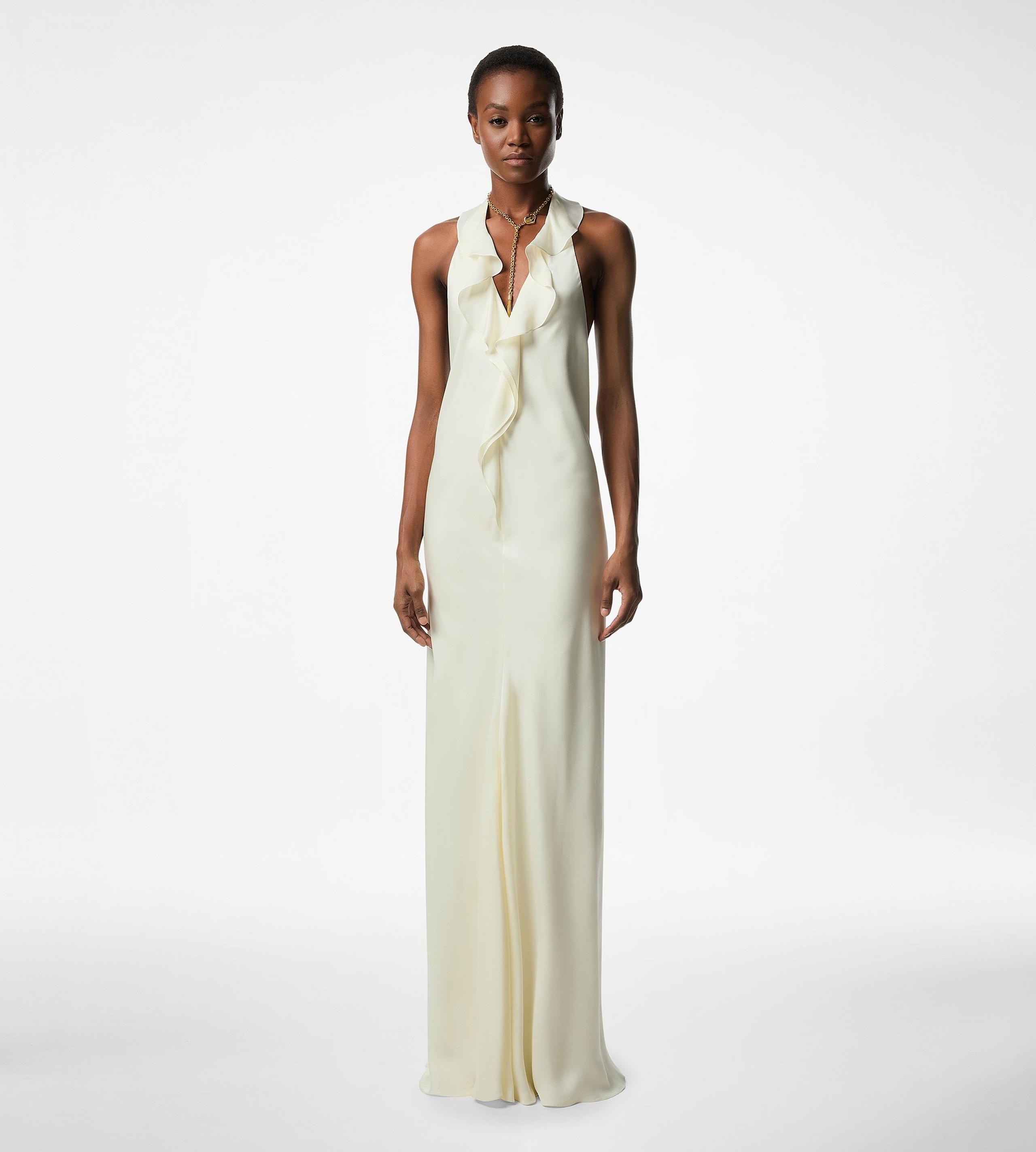 HALTERNECK EVENING DRESS WITH RUFFLE DETAIL - 3