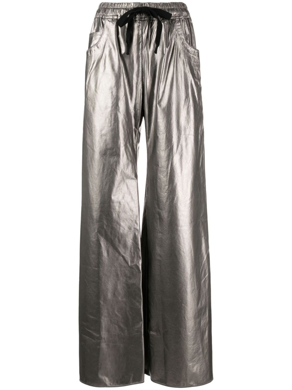 metallic-finish drawstring trousers - 1