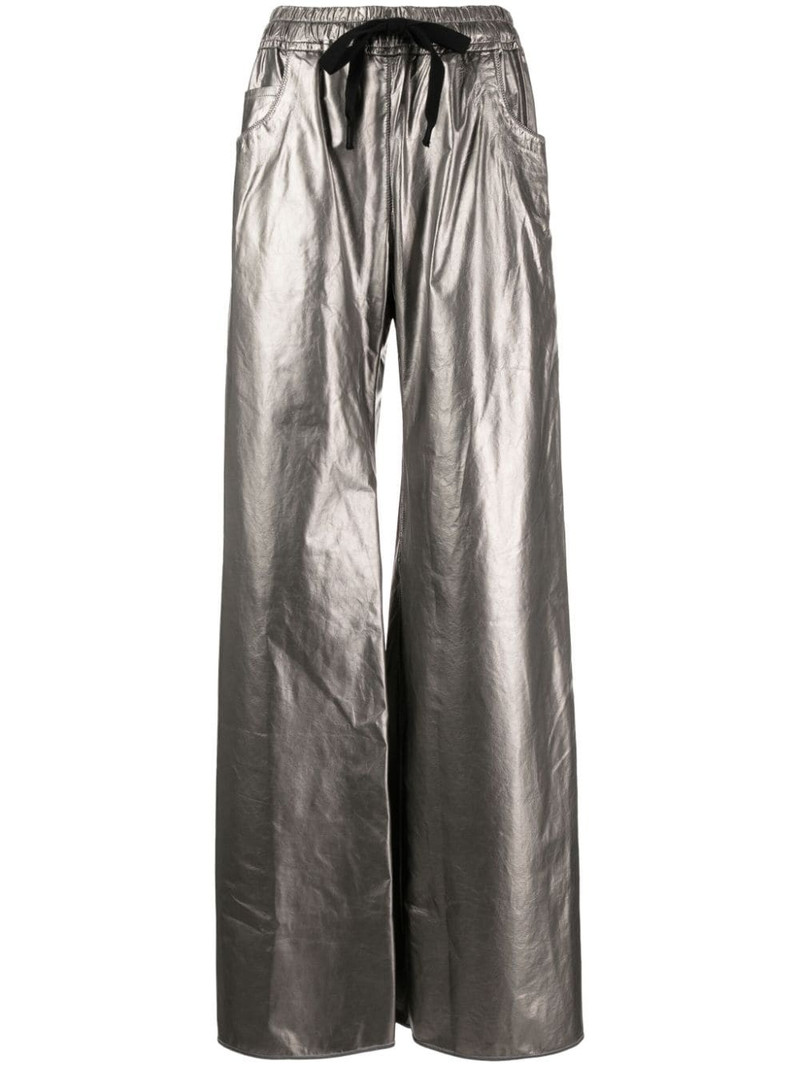 metallic-finish drawstring trousers 1
