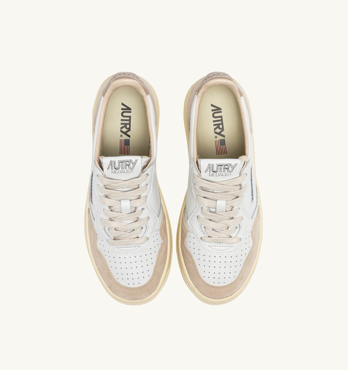 MEDALIST LOW SNEAKERS IN WHITE/PEPPER BLACK LEATHER AND BEIGE SUEDE - 5