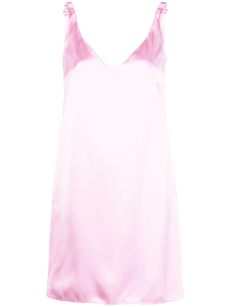 ruched-straps V-neck satin dress 1