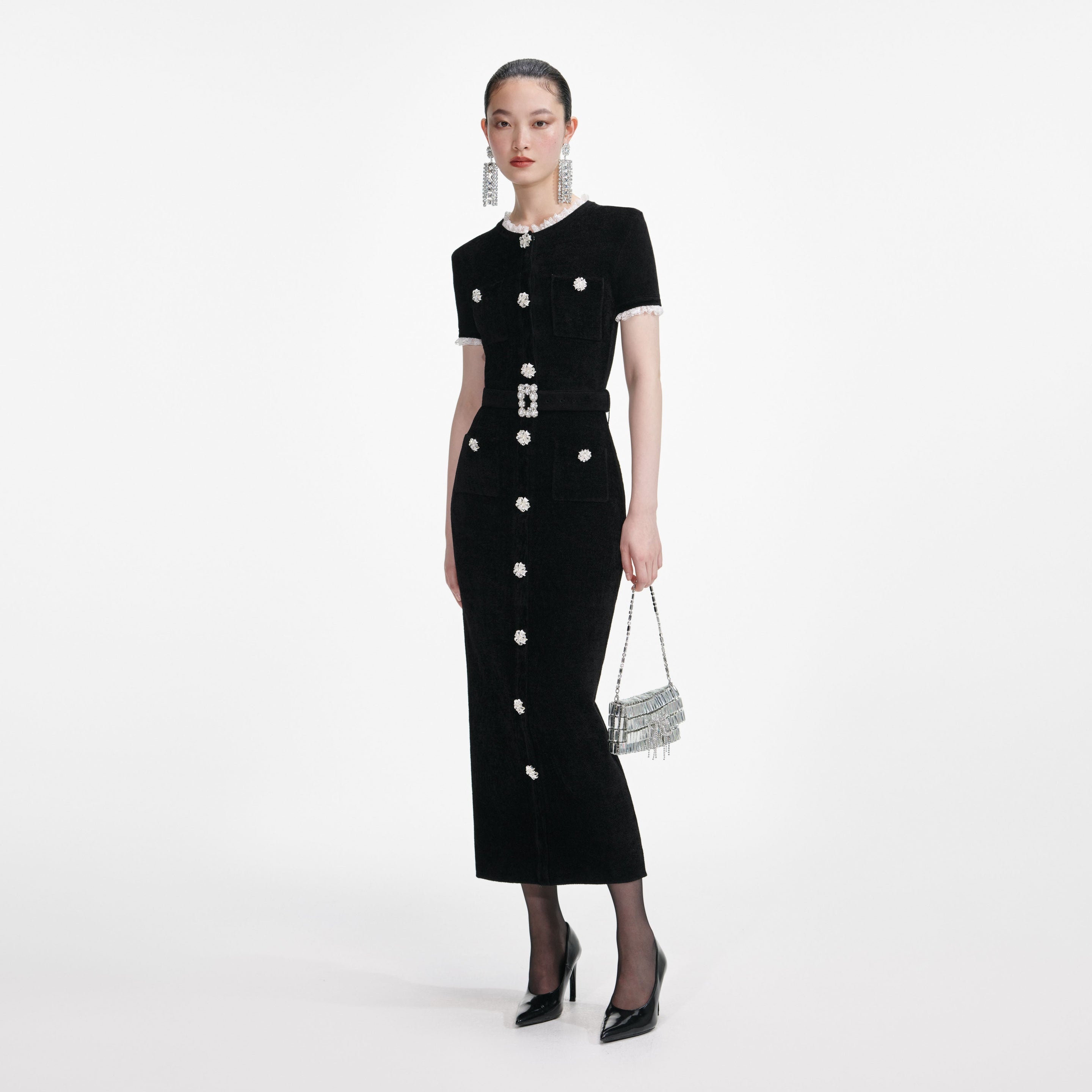 Black Chenille Knit Midi Dress - 2