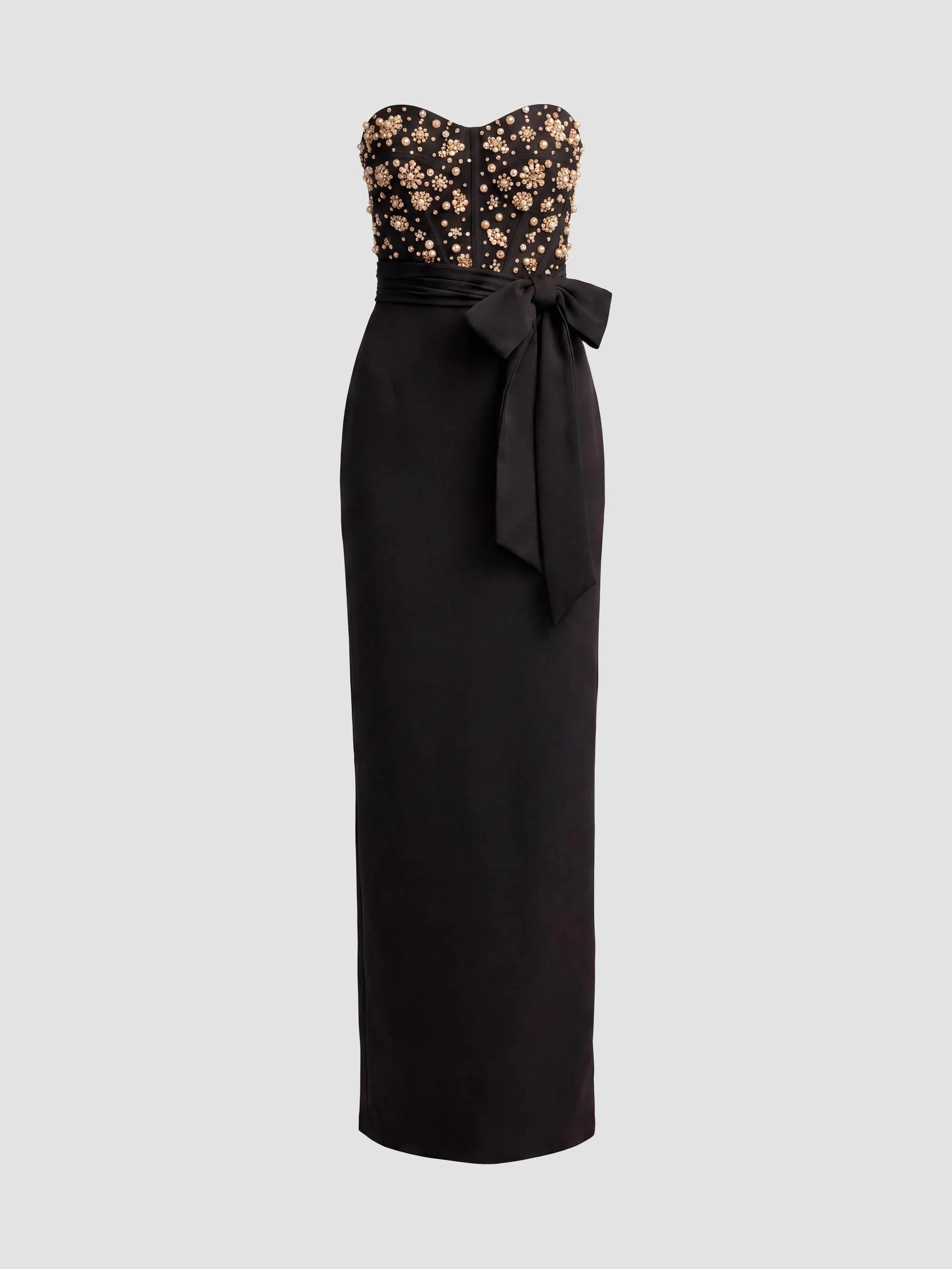 Women's Beaded Crepe Strapless Column Gown - Black Gold - 1
