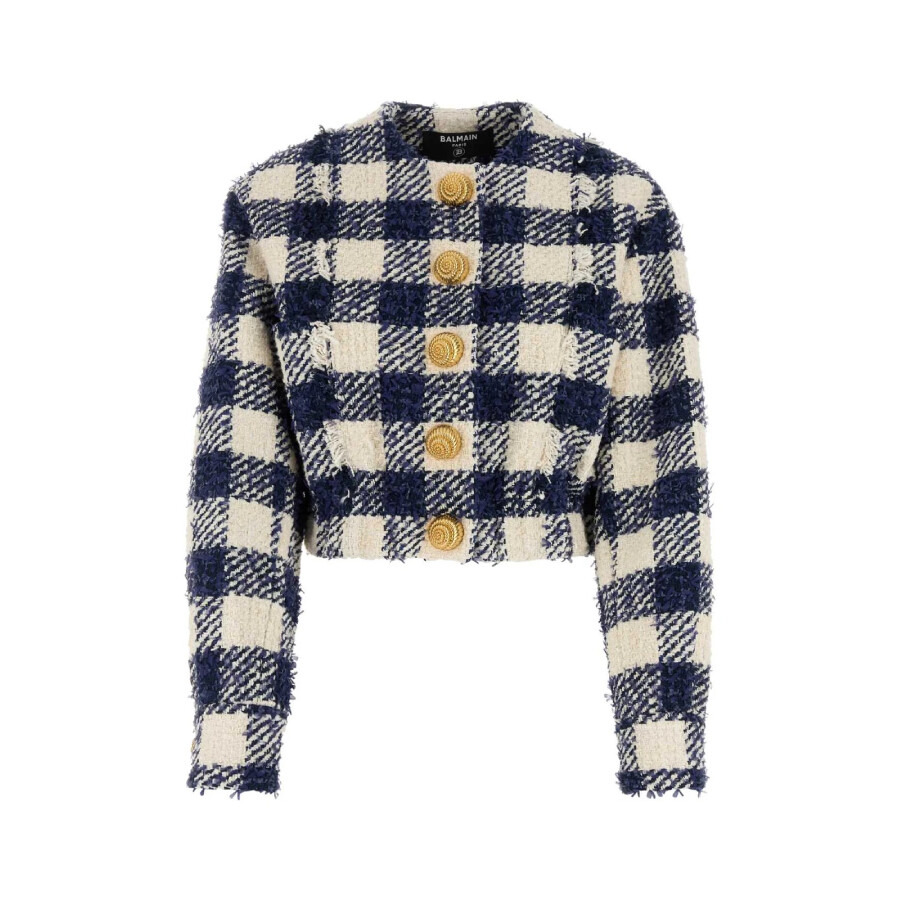 Balmain Tweed Crop Bomber Jacket - 5
