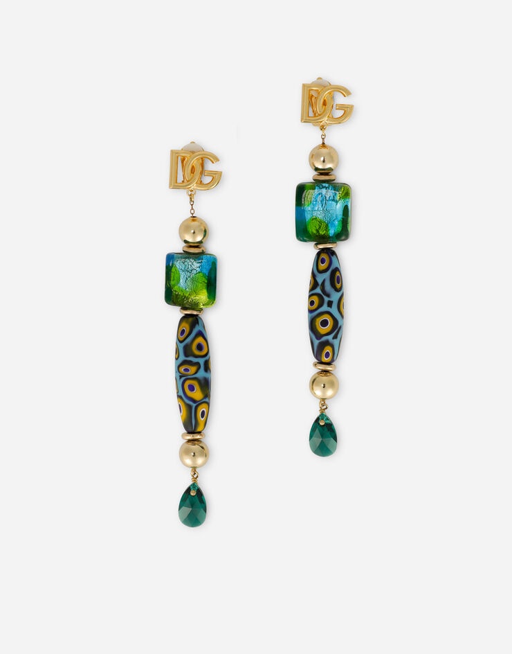 Drop earrings with murrine and DG logo - 1