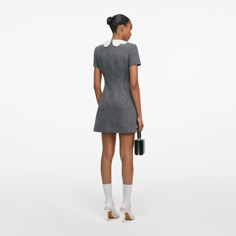self-portrait Grey Herringbone Collared Mini Dress outlook