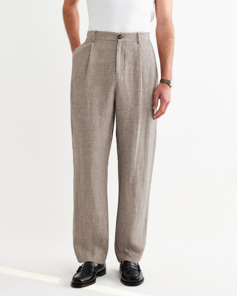 Wax London Malham - Natural And Brown Stripe Linen Wide Fit Trousers outlook