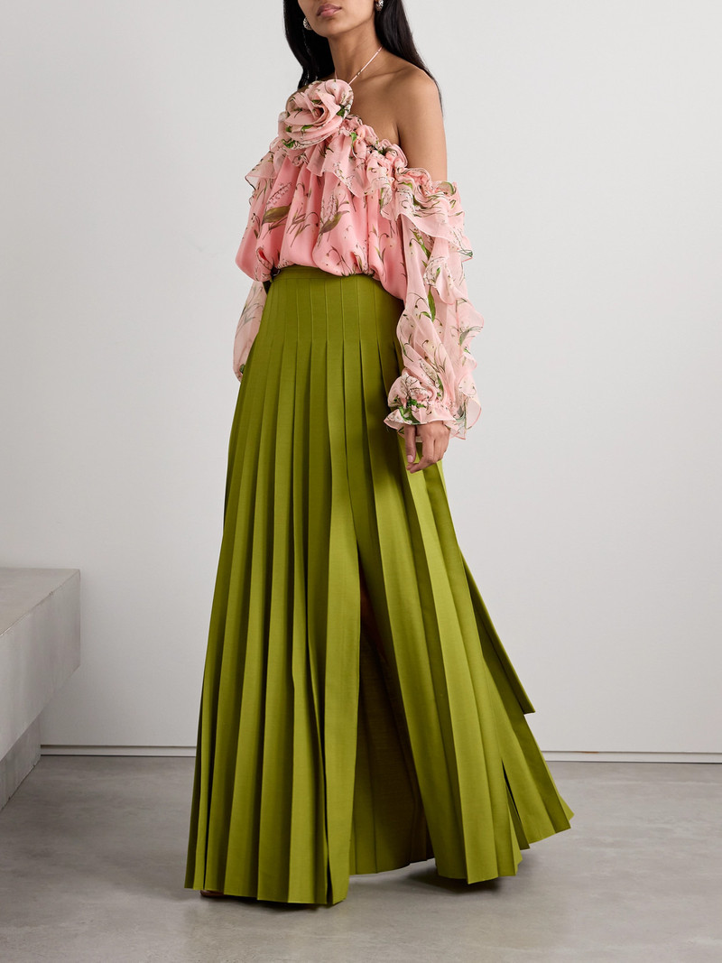 CAROLINA HERRERA Ruffled Appliquéd Floral-print Georgette Halterneck Blouse outlook