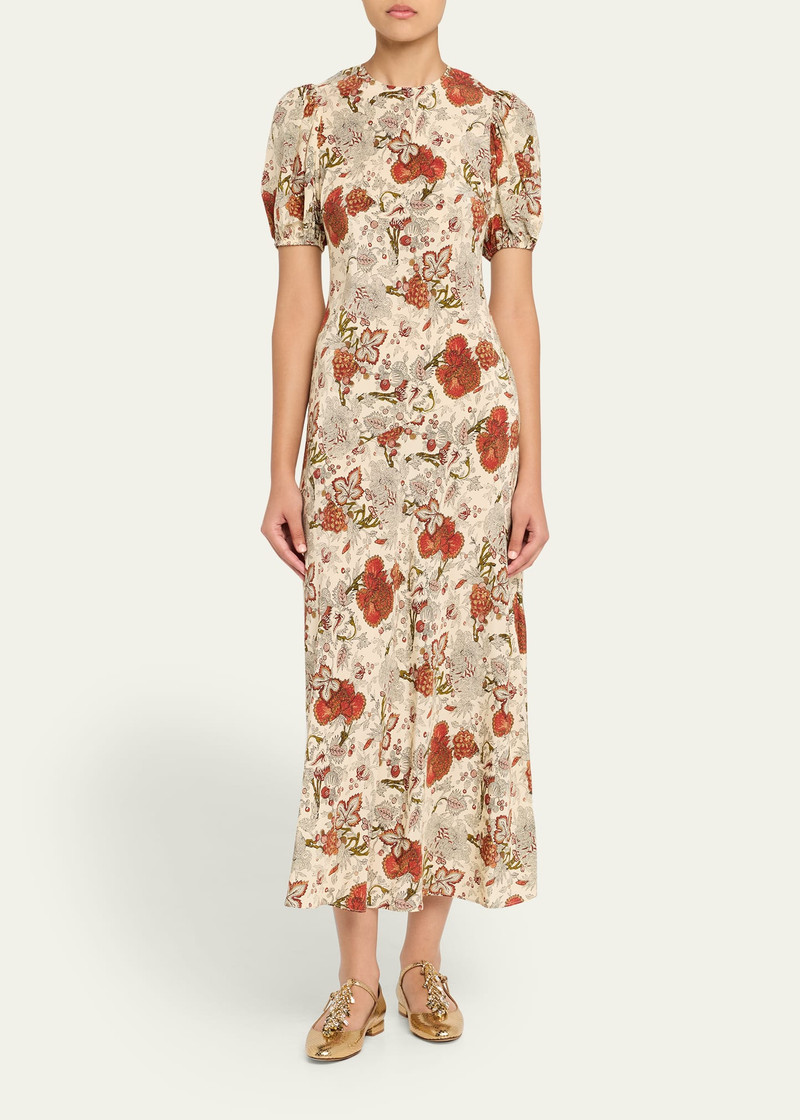 ULLA JOHNSON Ines Puff-Sleeve Silk Maxi Dress outlook