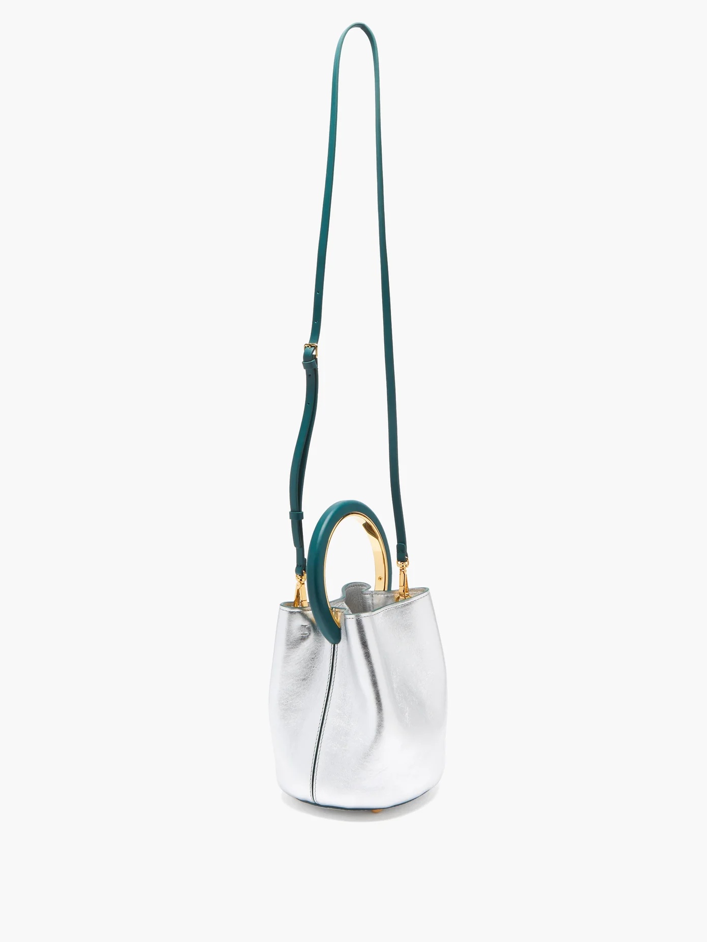 Pannier small metallic-leather bucket bag - 4