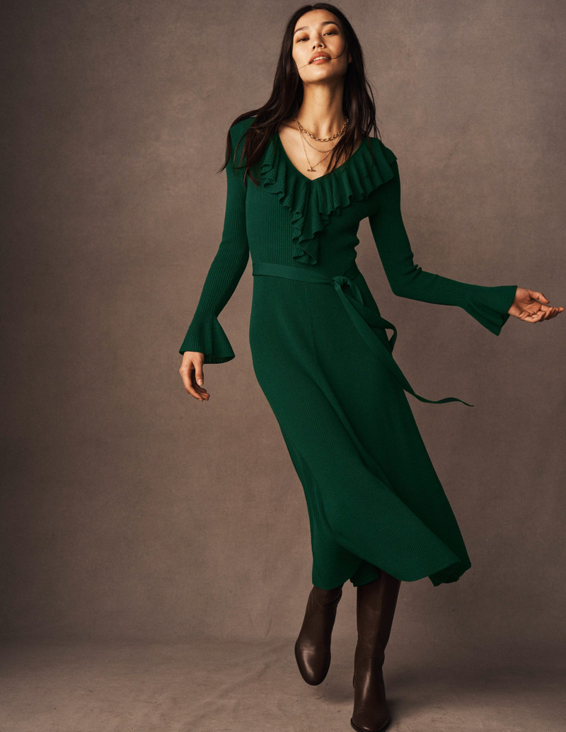 Ruffled Ribbed Dress-Emerald Night 8
