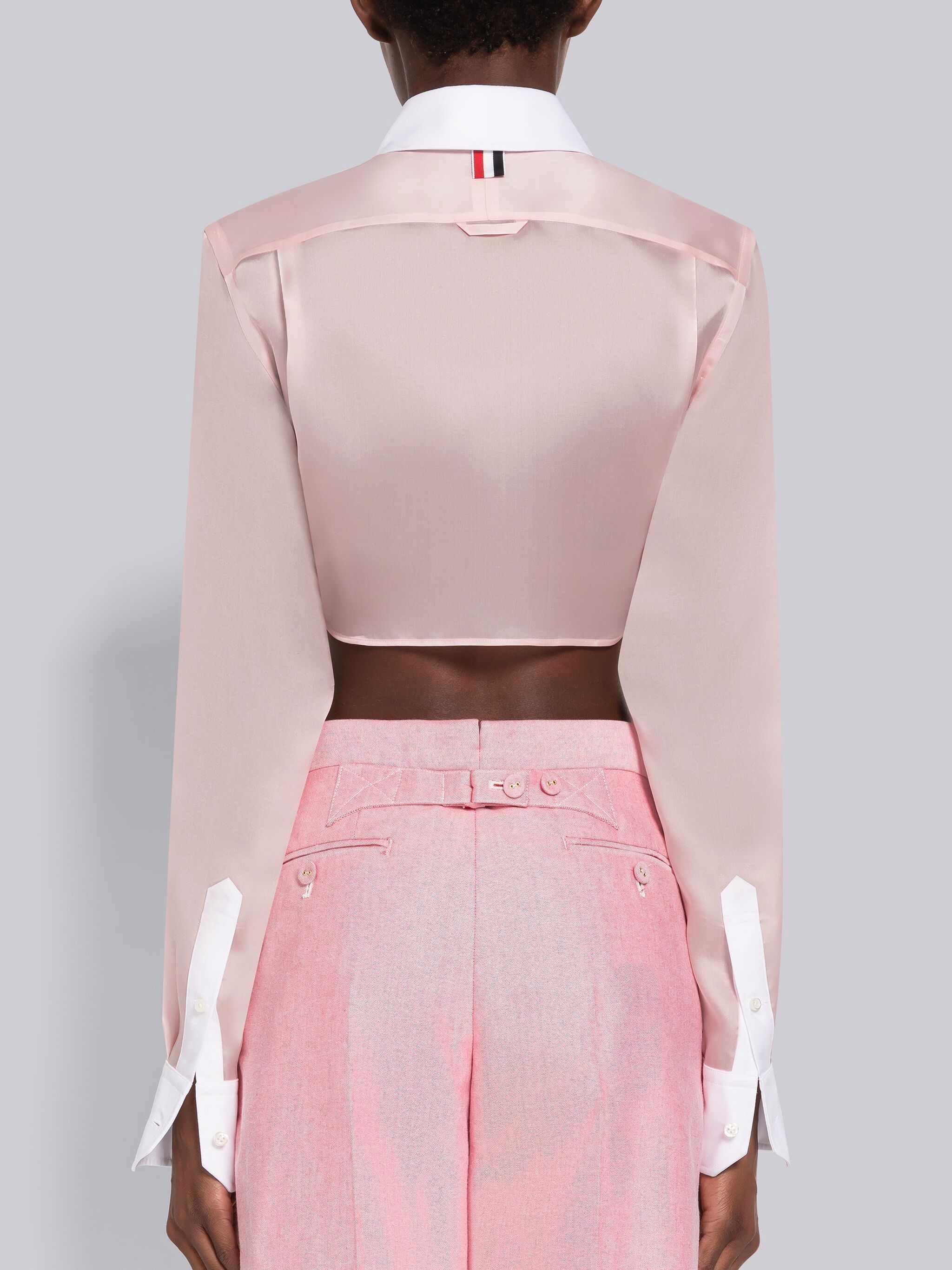Double Satin Organza Combo Cropped Round Collar Shirt - 3
