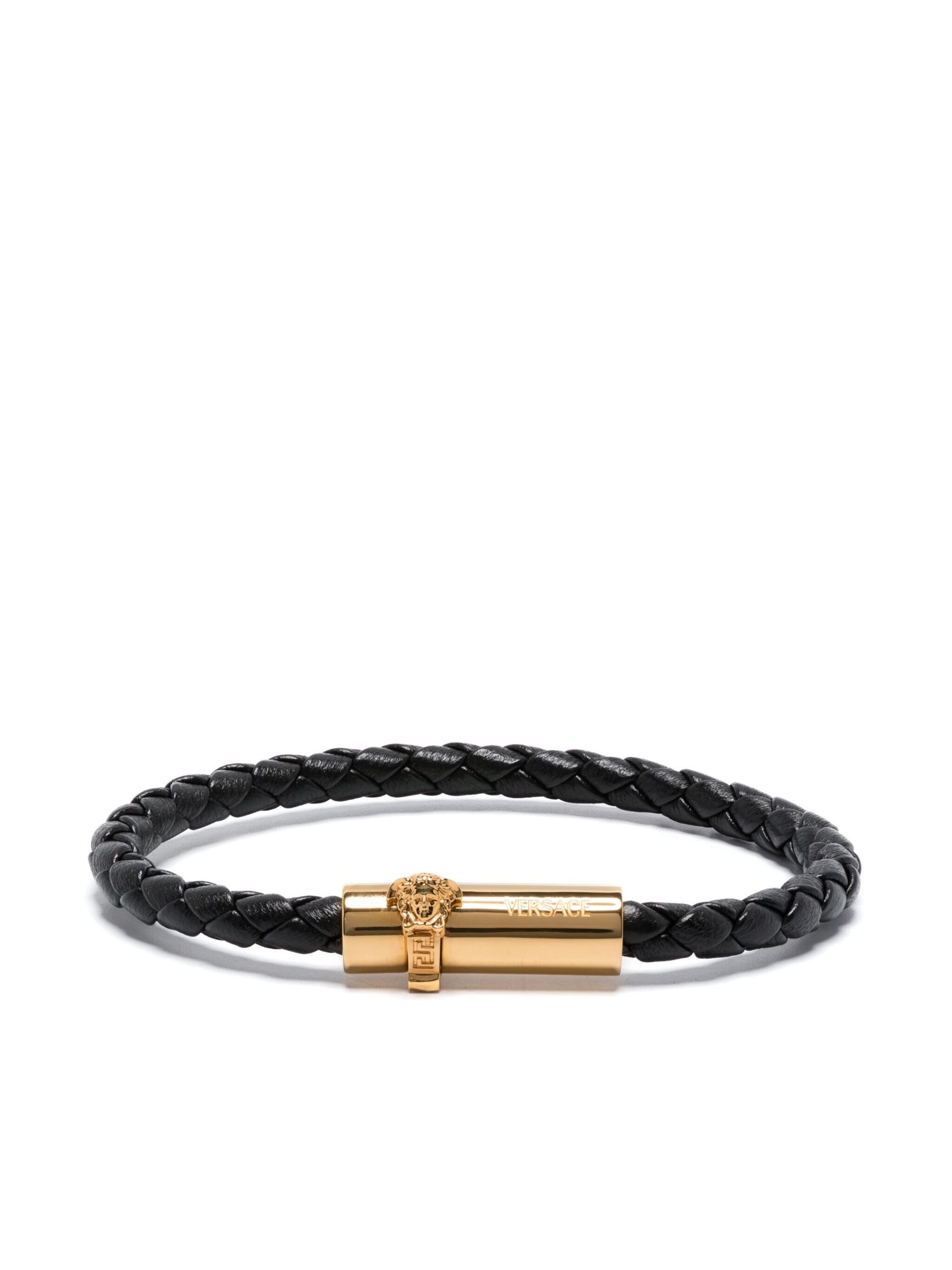Black Medusa Braided Leather Bracelet - 1